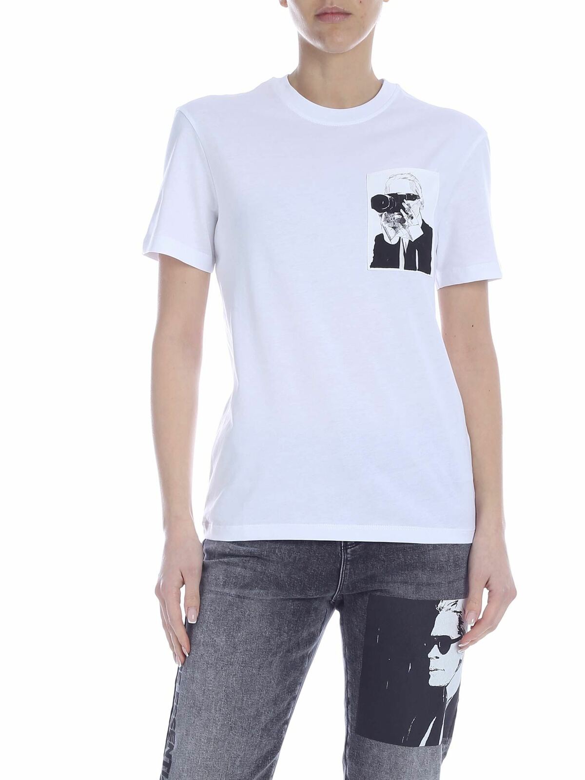 Karl Legend Pocket T-shirt in white 200W1793100 (KARL LAGERFELD / Tシャツ・カットソー ) | KARL LAGERFELD (カール・ラガーフェルド)