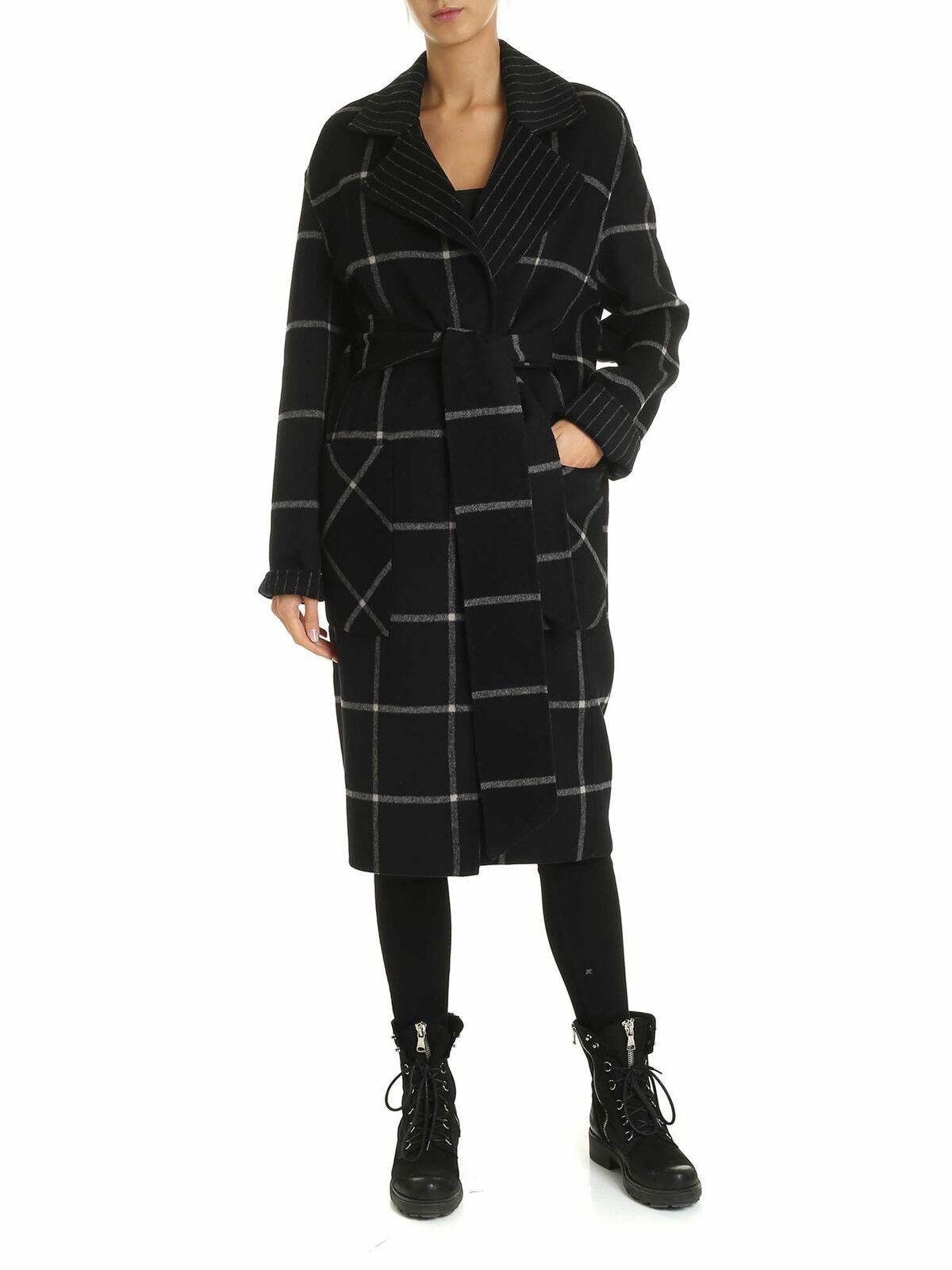 Double face coat in black and gray 96KW1500996 (KARL LAGERFELD / コート ) | KARL LAGERFELD (カール・ラガーフェルド)