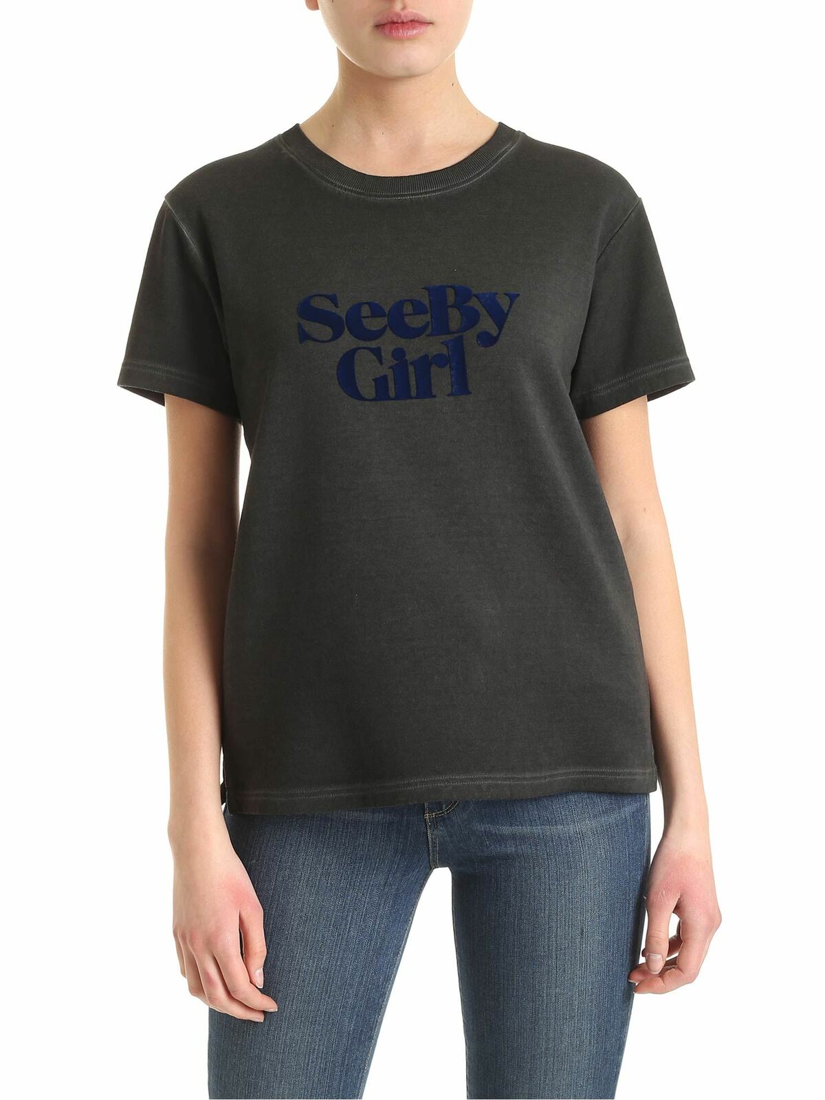 Velvet logo T-shirt in grey CHS20SJH04111026 (See By Chloé / Tシャツ・カットソー ) | See By Chloé (シーバイクロエ)