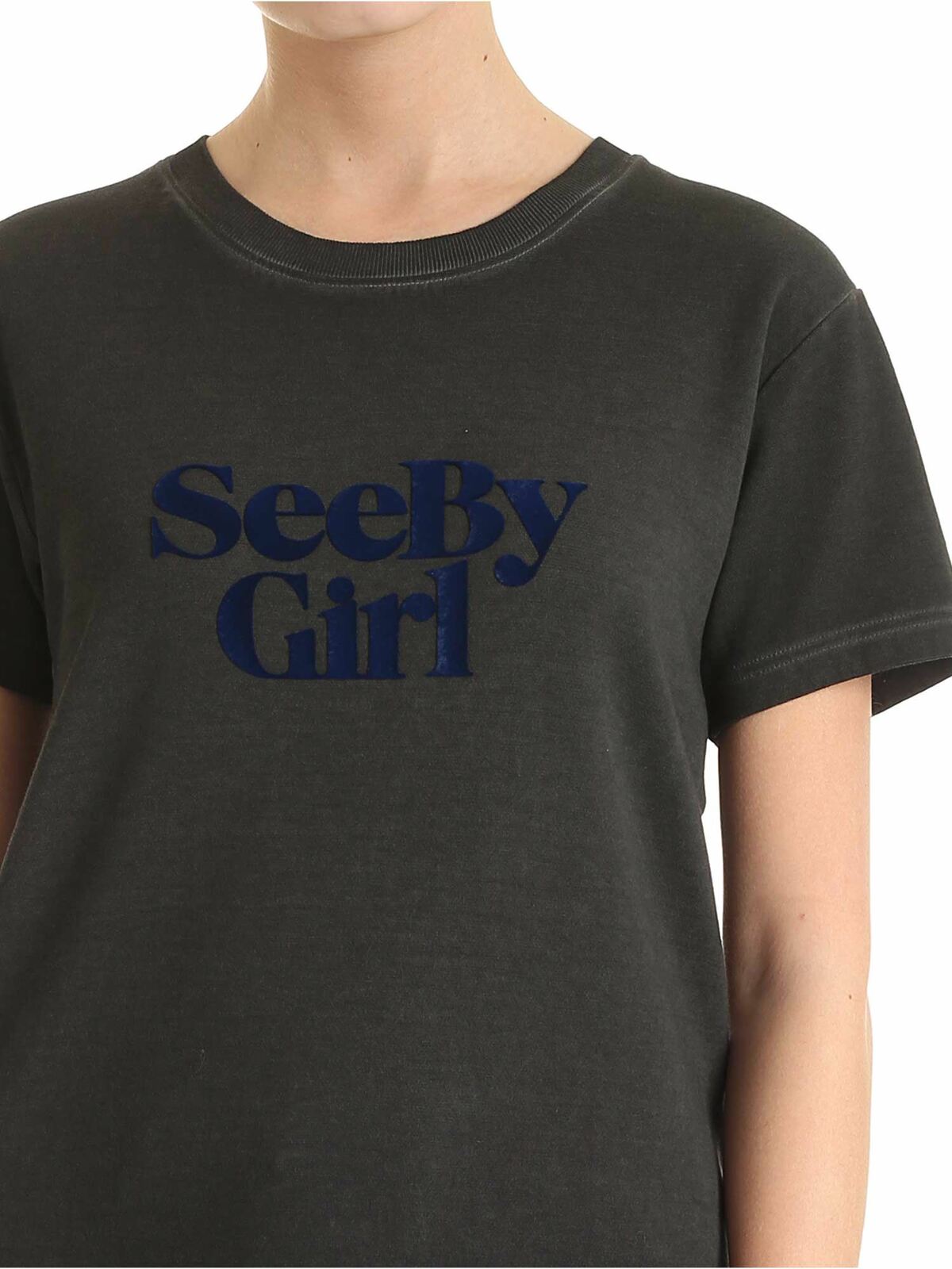 Velvet logo T-shirt in grey CHS20SJH04111026 (See By Chloé / Tシャツ・カットソー ) | See By Chloé (シーバイクロエ)(3)