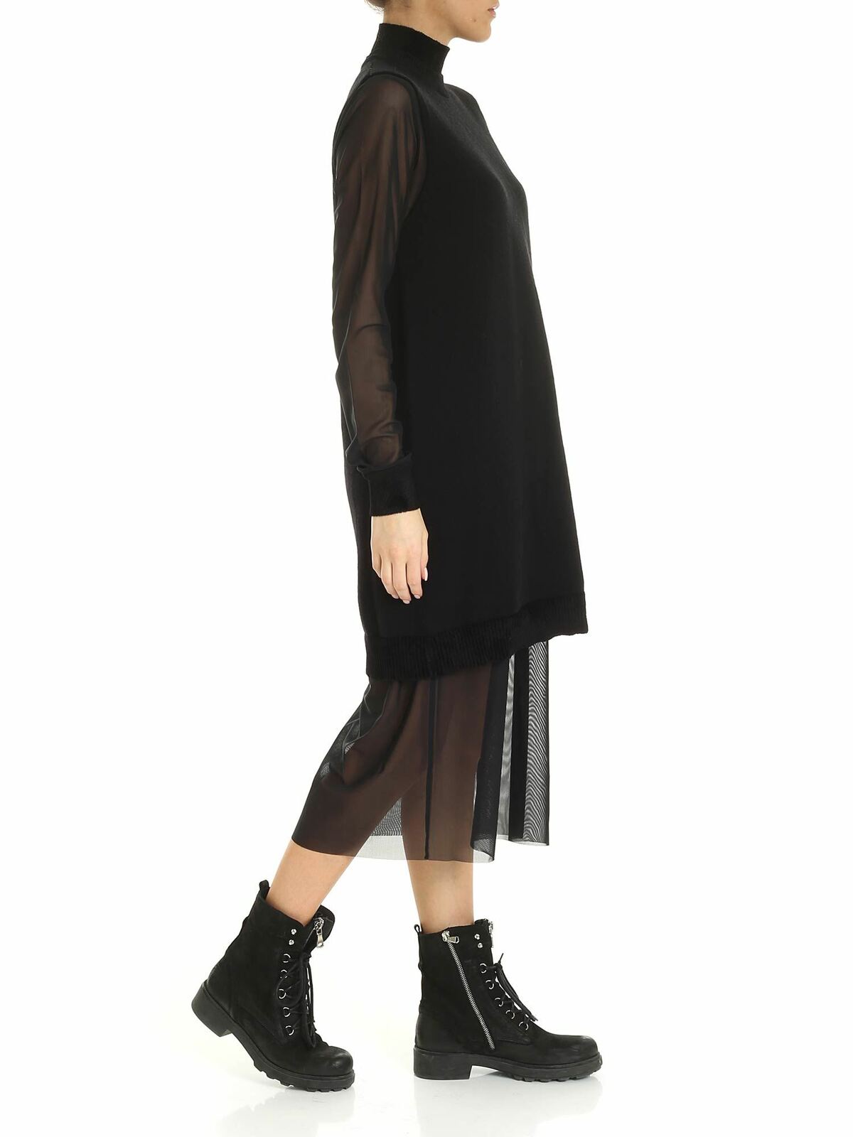 Knitted and tulle dress in black 558917RNK151000 (McQ / ワンピース・ドレス・オールインワン ) | McQ (マックキュー)(1)