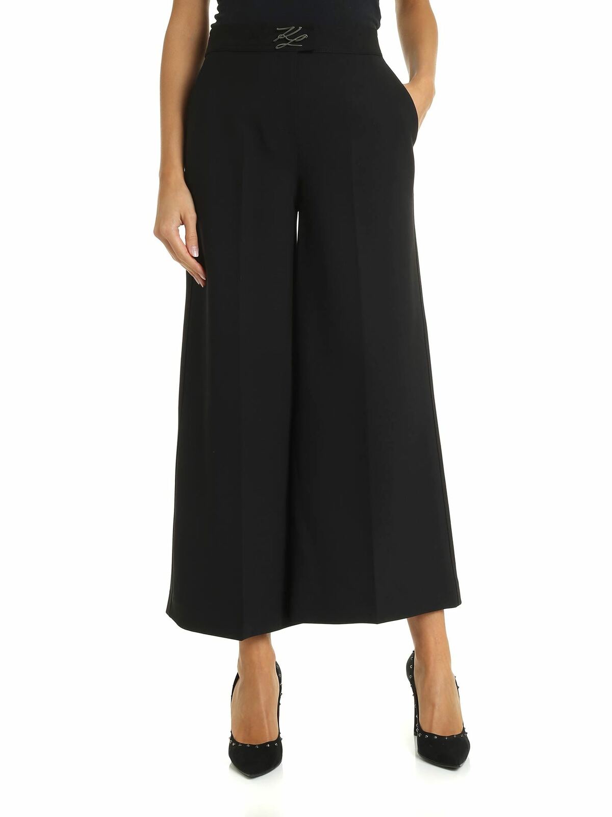 Wide trousers with logo in black 96KW1006999 (KARL LAGERFELD / パンツ ) | KARL LAGERFELD (カール・ラガーフェルド)