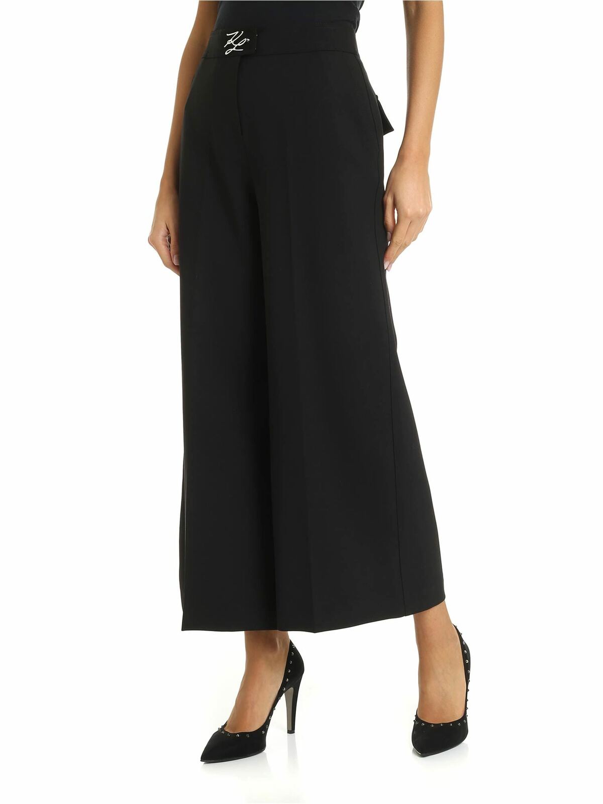 Wide trousers with logo in black 96KW1006999 (KARL LAGERFELD / パンツ ) | KARL LAGERFELD (カール・ラガーフェルド)(1)