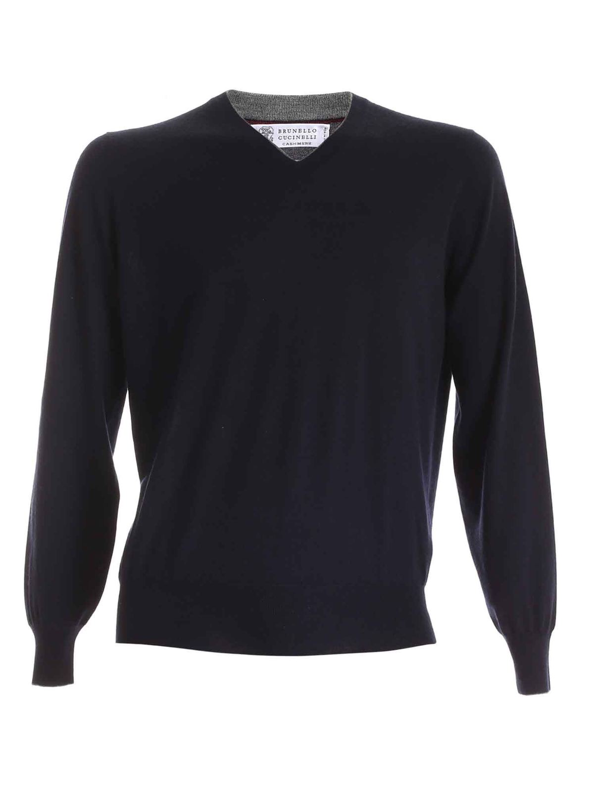 Grey edges pullover in dark blue M2300162CW425 (Brunello Cucinelli / ニット・セーター・カーディガン ) | Brunello Cucinelli (ブルネロ・クチネリ)
