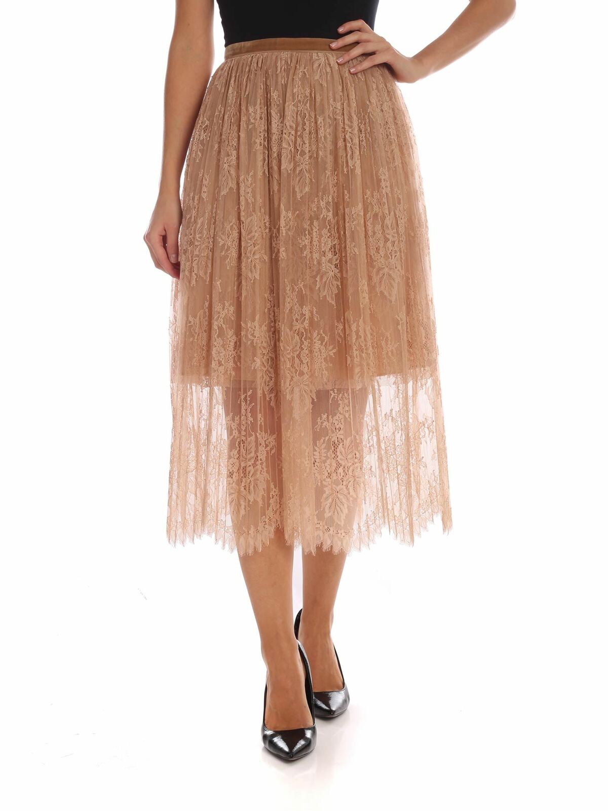 Midi-skirt in nude colored rebrodé lace 19IV2S0C10152984201 (VIVETTA / スカート ) | VIVETTA (ヴィヴェッタ)