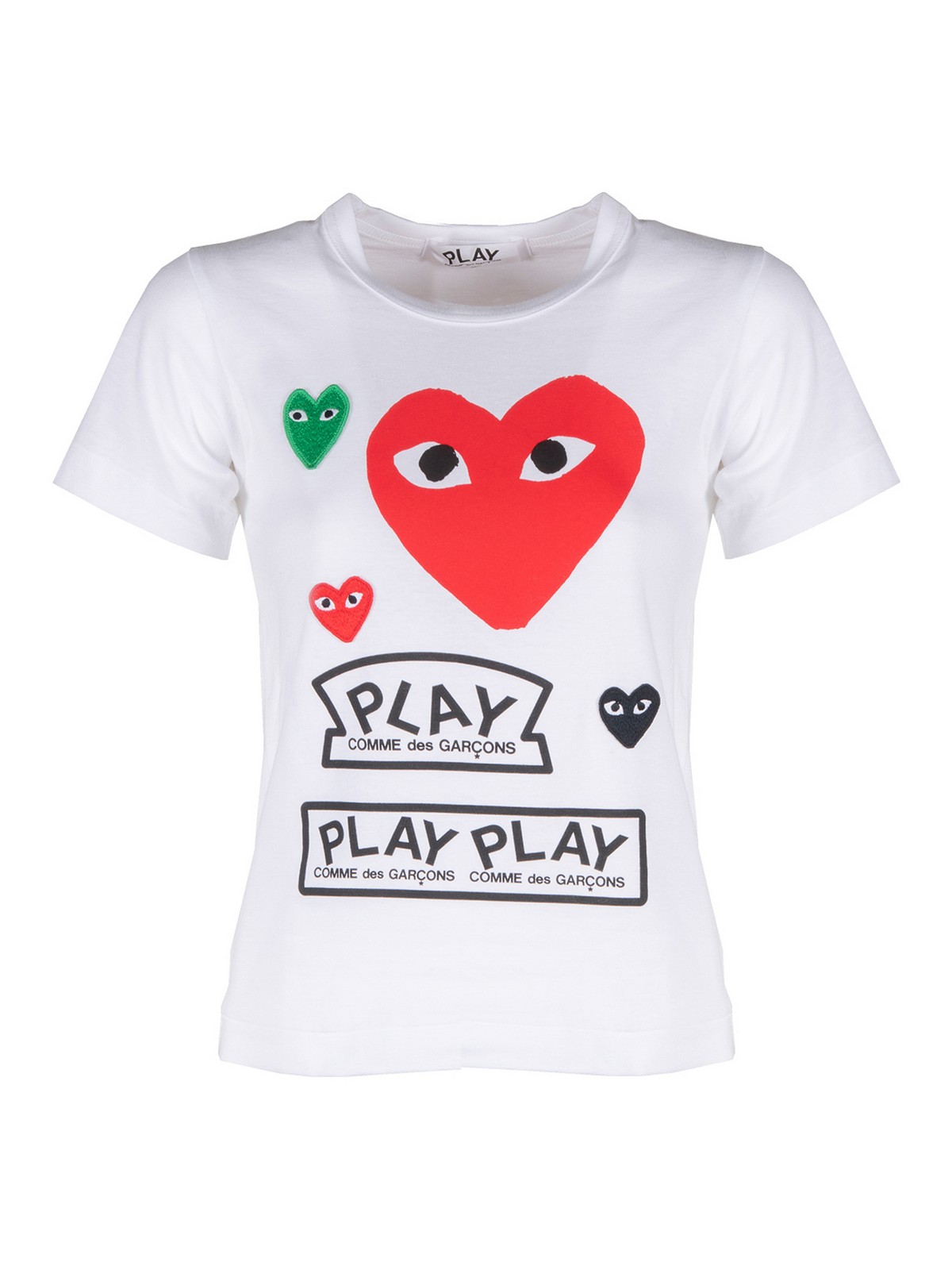 Women multilogo and heart tee AZT2791 (PLAY Comme Des Garçons / Tシャツ・カットソー ) | PLAY Comme Des Garçons (プレイ コムデギャルソン)