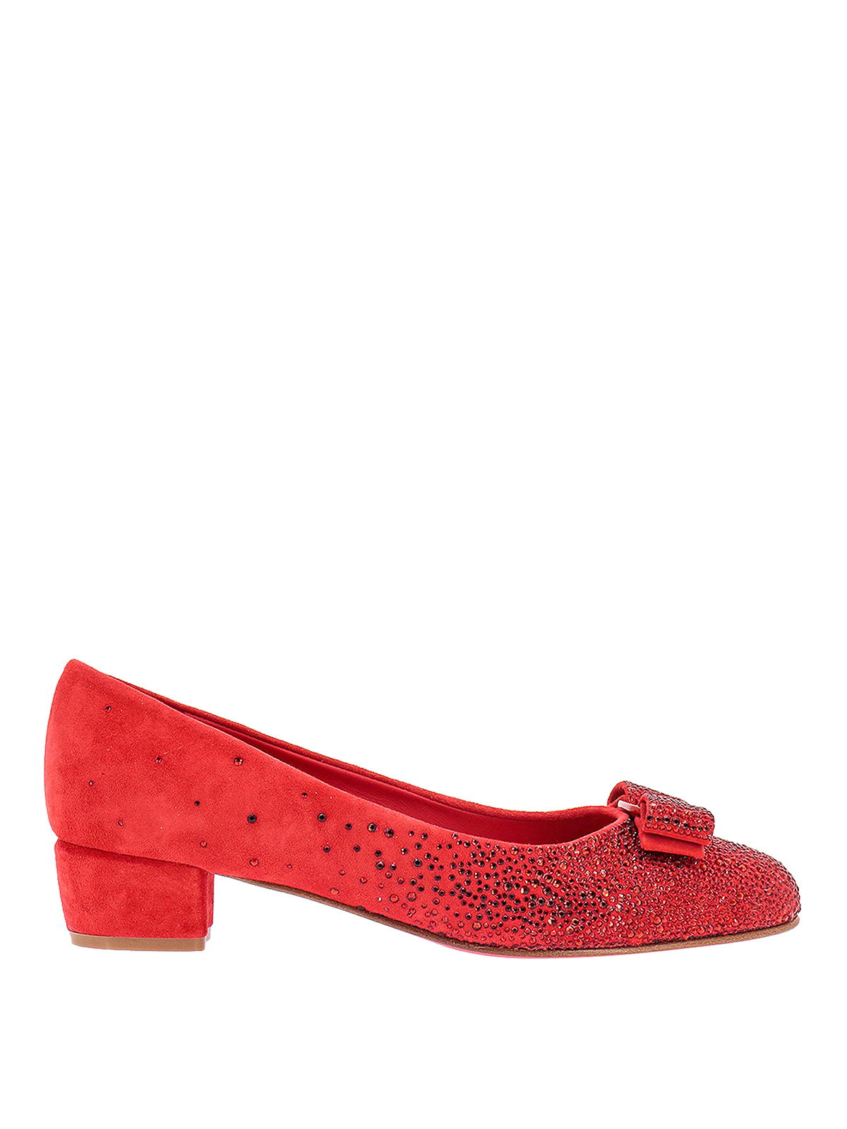 Suede dcollet with rhinestone detail 01F609761507ROSSO (FERRAGAMO / パンプス・ハイヒール ) | FERRAGAMO (フェラガモ)