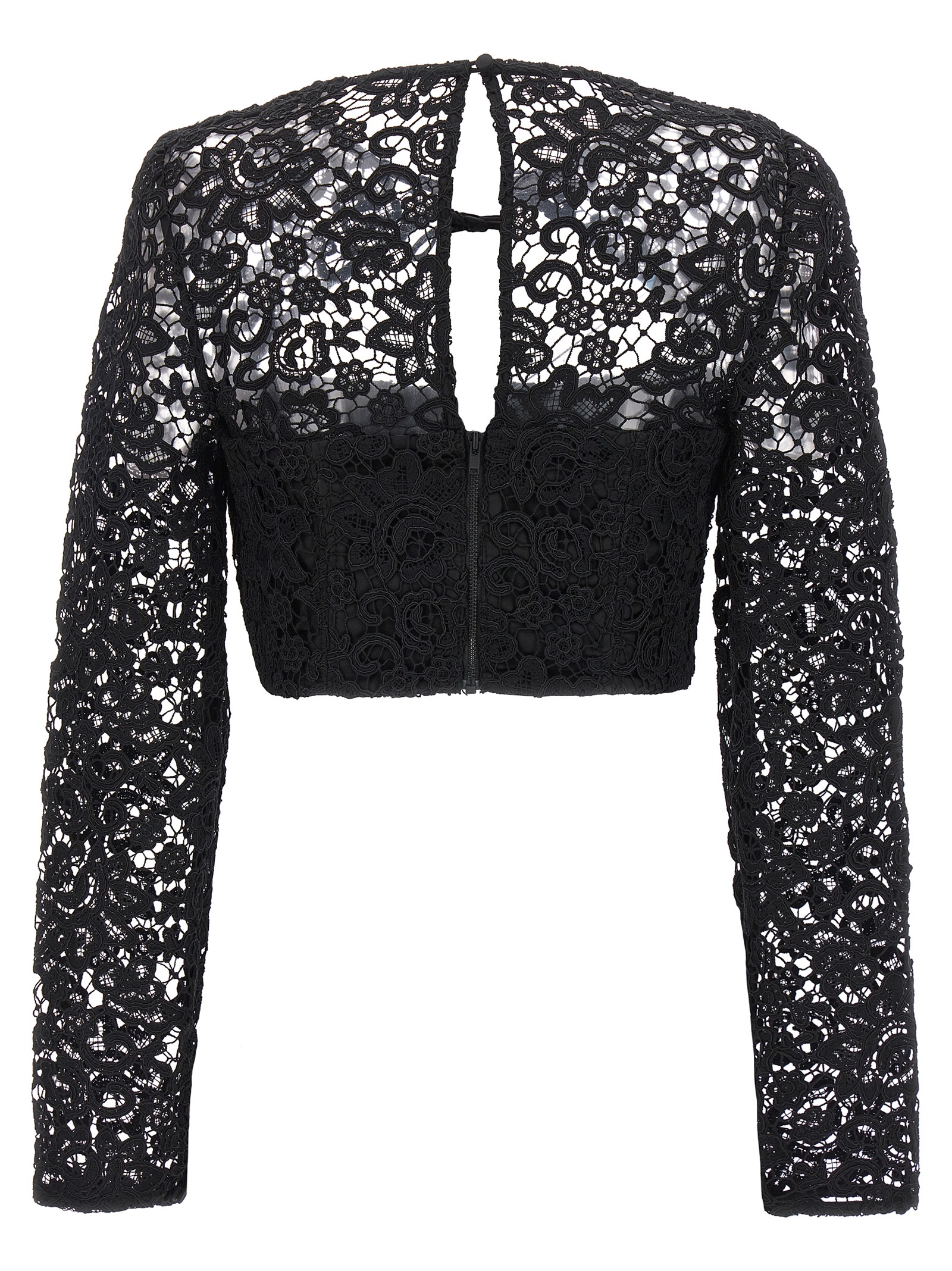 Top 'Black Lace Tie Neck Crop' AW23002TBBLACK (self-portrait / Tシャツ・カットソー ) | self-portrait (セルフ・ポートレイト)(1)