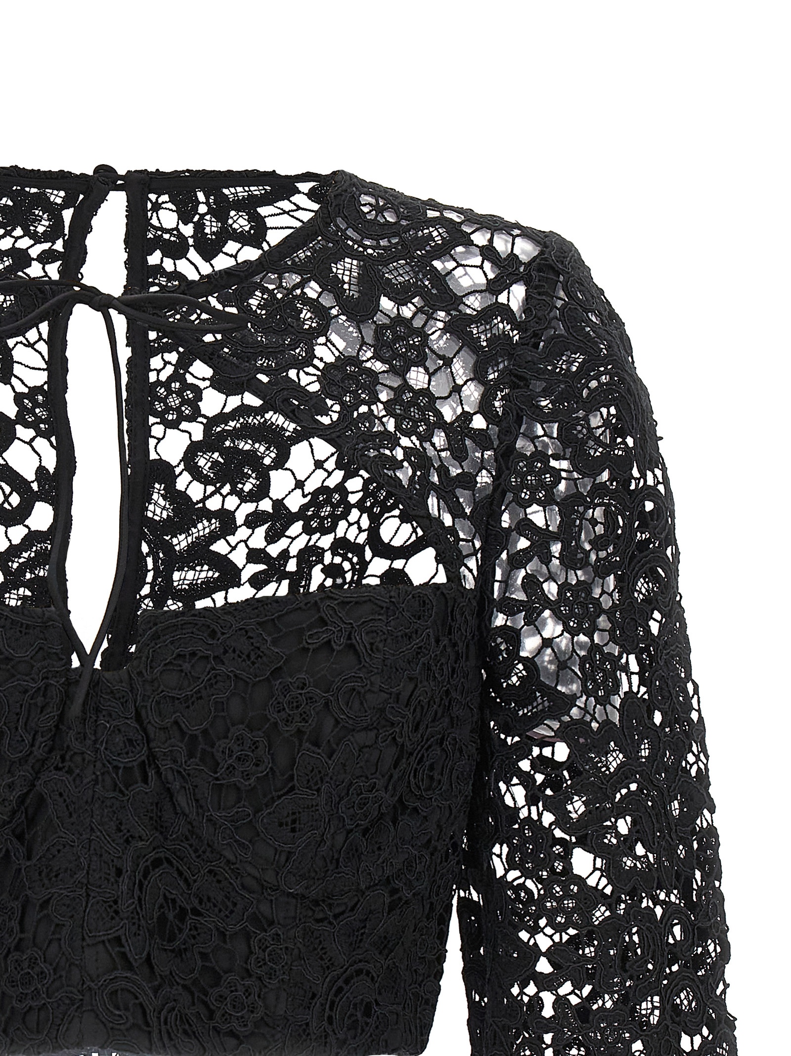 Top 'Black Lace Tie Neck Crop' AW23002TBBLACK (self-portrait / Tシャツ・カットソー ) | self-portrait (セルフ・ポートレイト)(2)