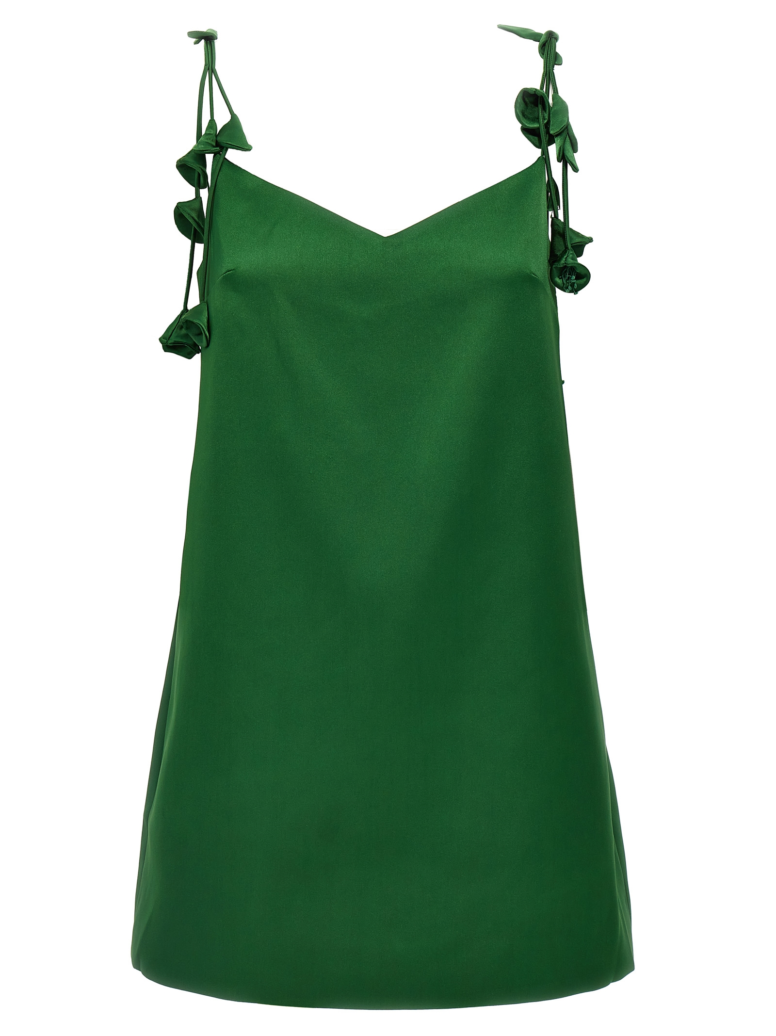 関税込【SELF PORTRAIT】花飾りミニドレス グリーン Green Satin Flower Mini' dress (self-portrait/ワンピース