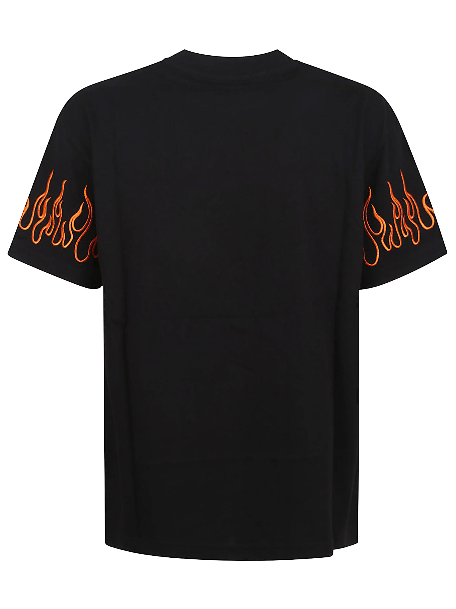 BLACK T-SHIRT WITH EMBROIDERED ORANGE FLAMES AND WHITE LOGO VS01379BLACK (VISION OF SUPER / Tシャツ・カットソー ) | VISION OF SUPER (ヴィジョンオブスーパー)(1)