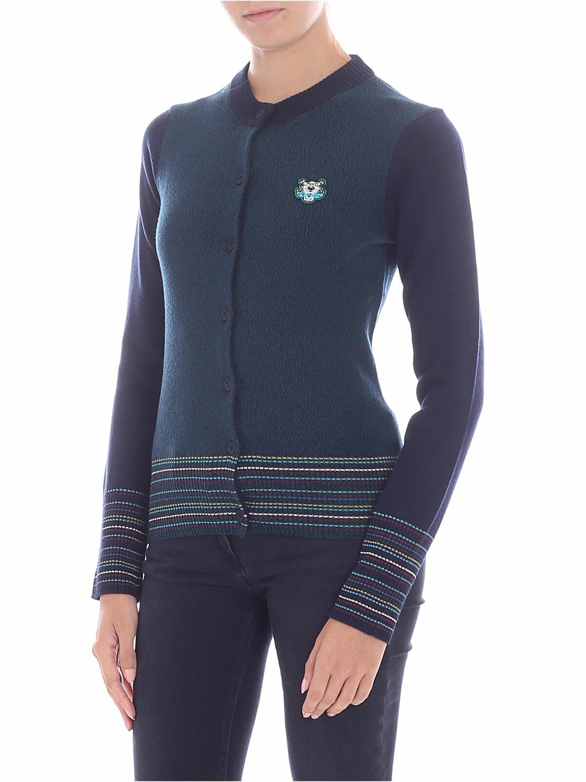 Green cardigan with multicolor edges 2CA57186076 (KENZO / ニット・セーター・カーディガン ) | KENZO (ケンゾー)(1)