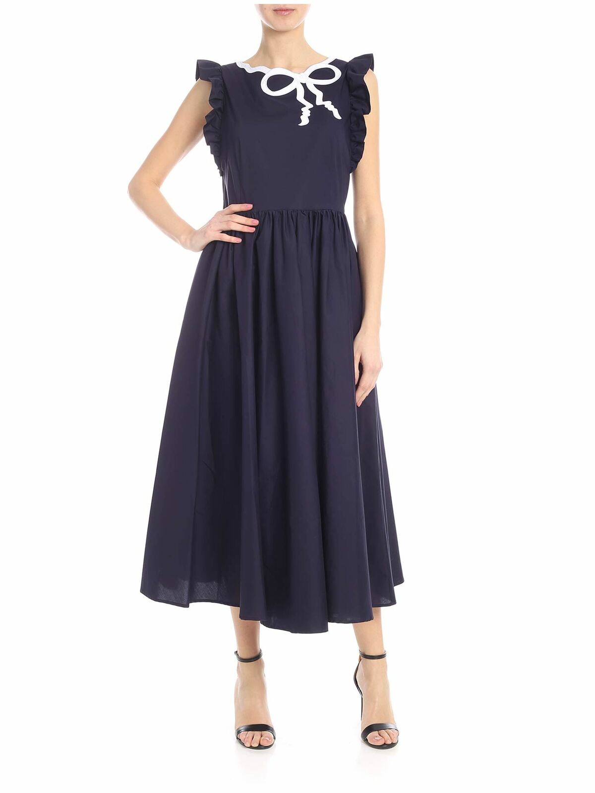 Sona dress in blue with white bow embroidery 91VP5687098 (VIVETTA / ワンピース・ドレス・オールインワン ) | VIVETTA (ヴィヴェッタ)
