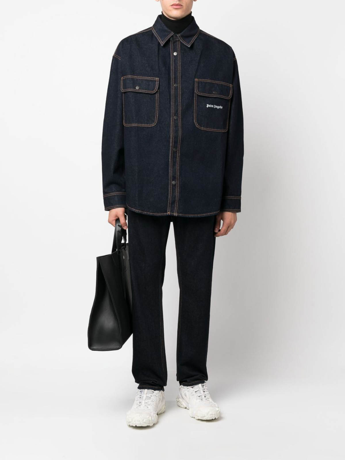 logo-embroidered denim shirt PMYD020F23DEN0014601 (Palm Angels / シャツ・ブラウス ) | Palm Angels (パームエンジェルス)(1)