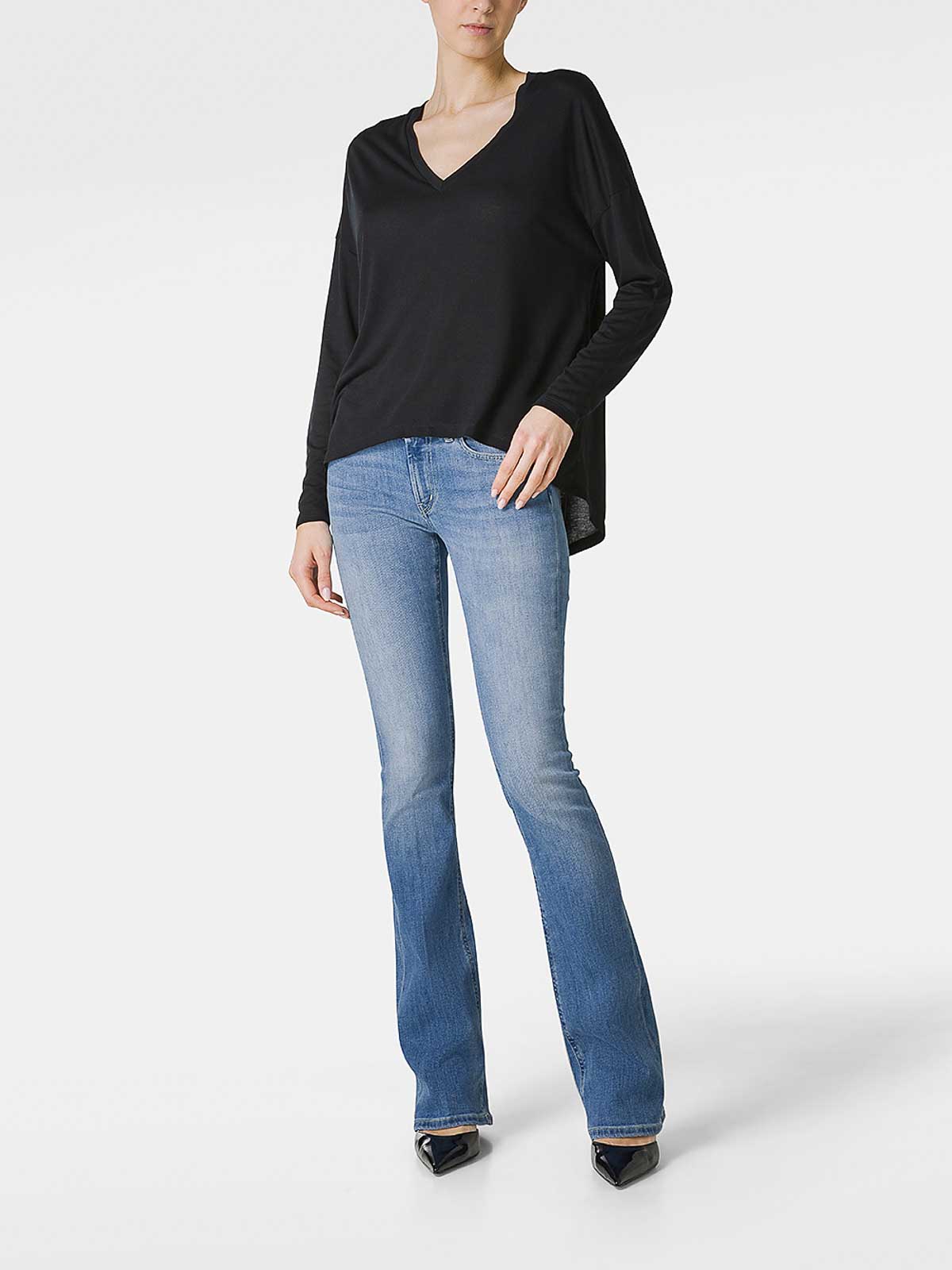 Viscose V-Neck T-Shirt With Chain Detail S993JF0337DHI9DD999 (DONDUP / Tシャツ・カットソー ) | DONDUP (ドンダップ)(1)