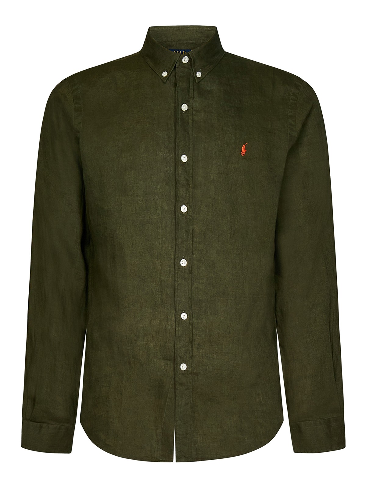 Army green slim-fit linen shirt 710829443016 (Polo Ralph Lauren / シャツ・ブラウス ) | Polo Ralph Lauren (ポロ ラルフ ローレン)