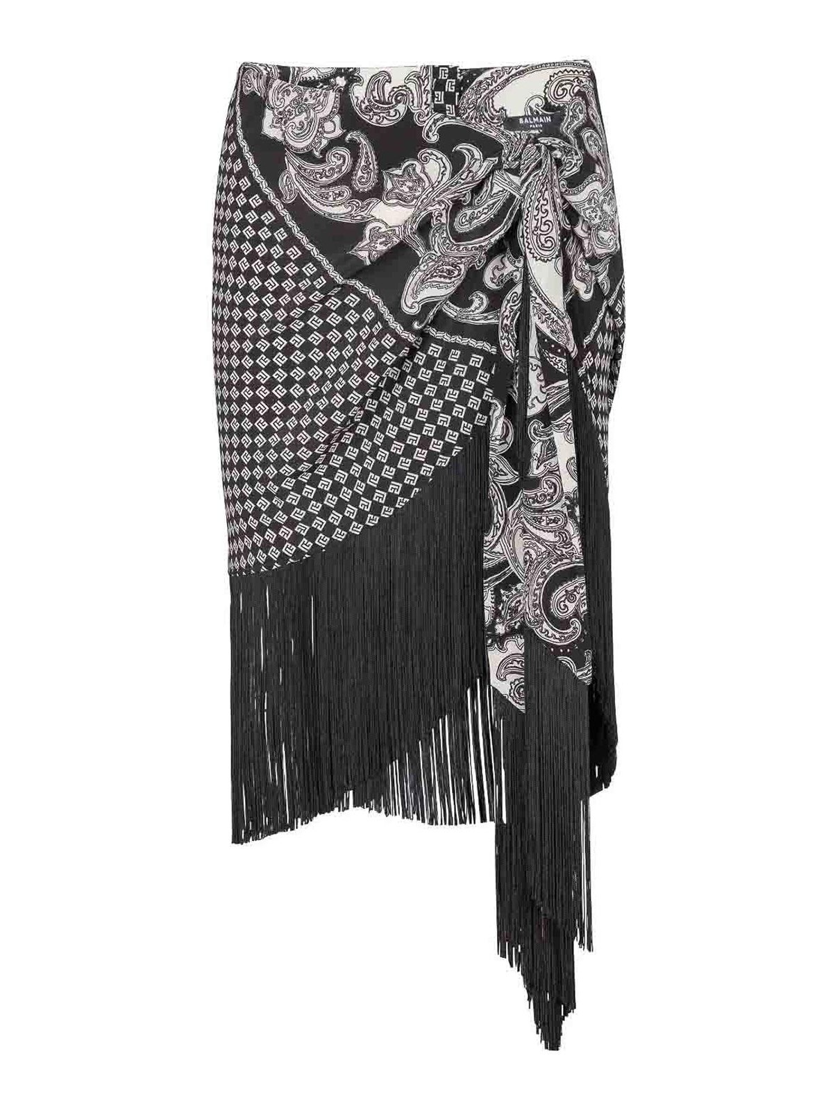 Fringed Silk Scarf Skirt CF1LC225SD29EDK (Balmain / スカート ) | Balmain (バルマン)