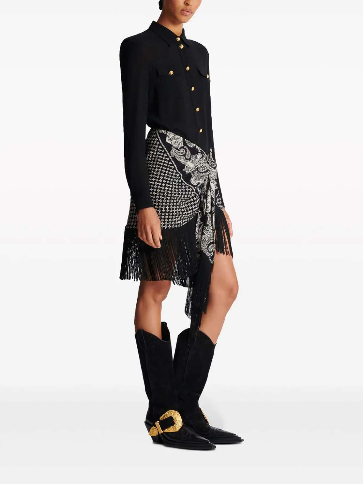 Fringed Silk Scarf Skirt CF1LC225SD29EDK (Balmain / スカート ) | Balmain (バルマン)(1)