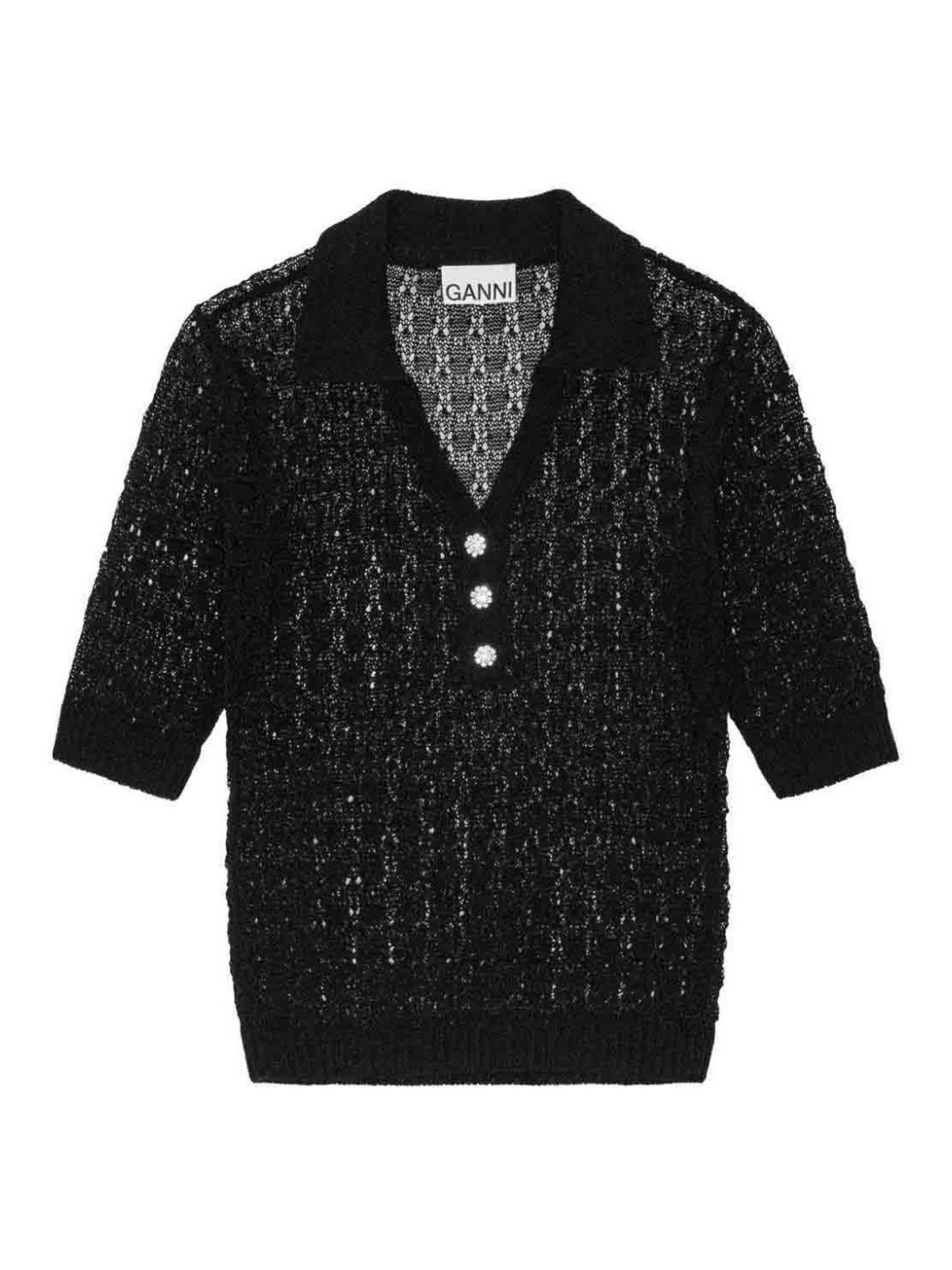 Shiny Pointelle Knit Short Sleeve Polo K2230099 (GANNI / ポロシャツ ) | GANNI (ガニー)