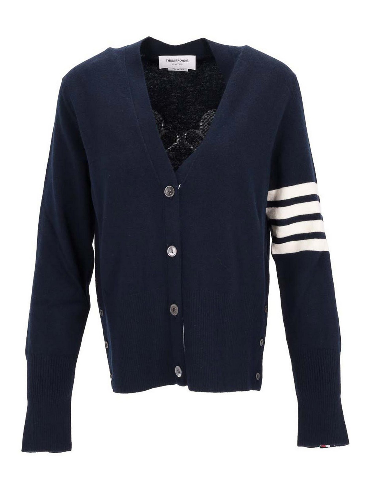 V Neck Cardigan In Merino Wool 4 Bar Stripe FKC618AY1029415 (Thom Browne / ニット・セーター・カーディガン ) | Thom Browne (トム・ブラウン)