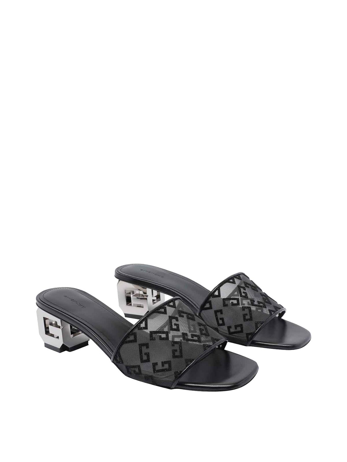 サンダル・ミュール 4G NET G-CUBE MULES G Cube heeled mules in 4G transparent mesh in - black