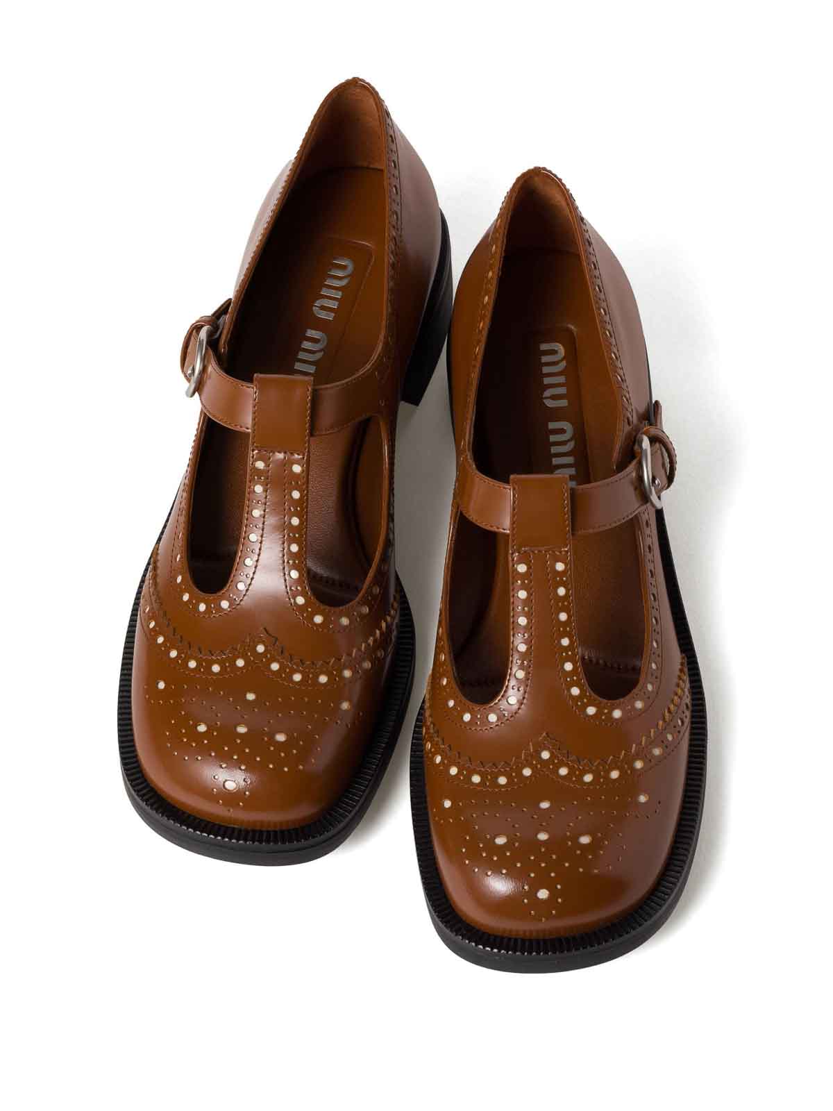Brushed Leather T-Strap Brogue Shoes 5E303EF035055F0B24 (MIU MIU / ローファー ) | MIU MIU (ミュウミュウ)(3)
