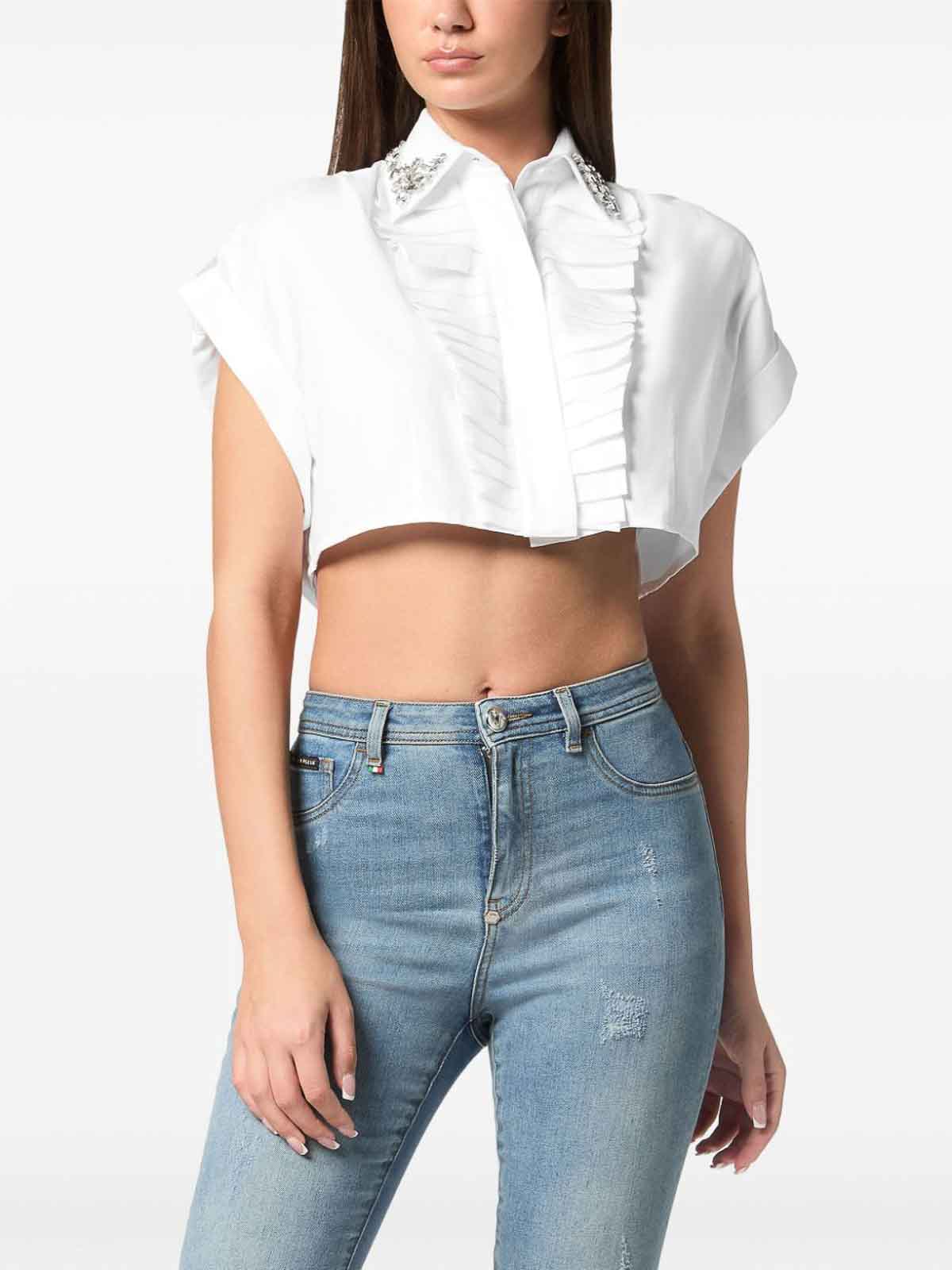 Short Sleeve Voulant Cropped Shirt SAECWRP0494PTE012N01 (PHILIPP PLEIN / シャツ・ブラウス ) | PHILIPP PLEIN (フィリップ プレイン)(3)
