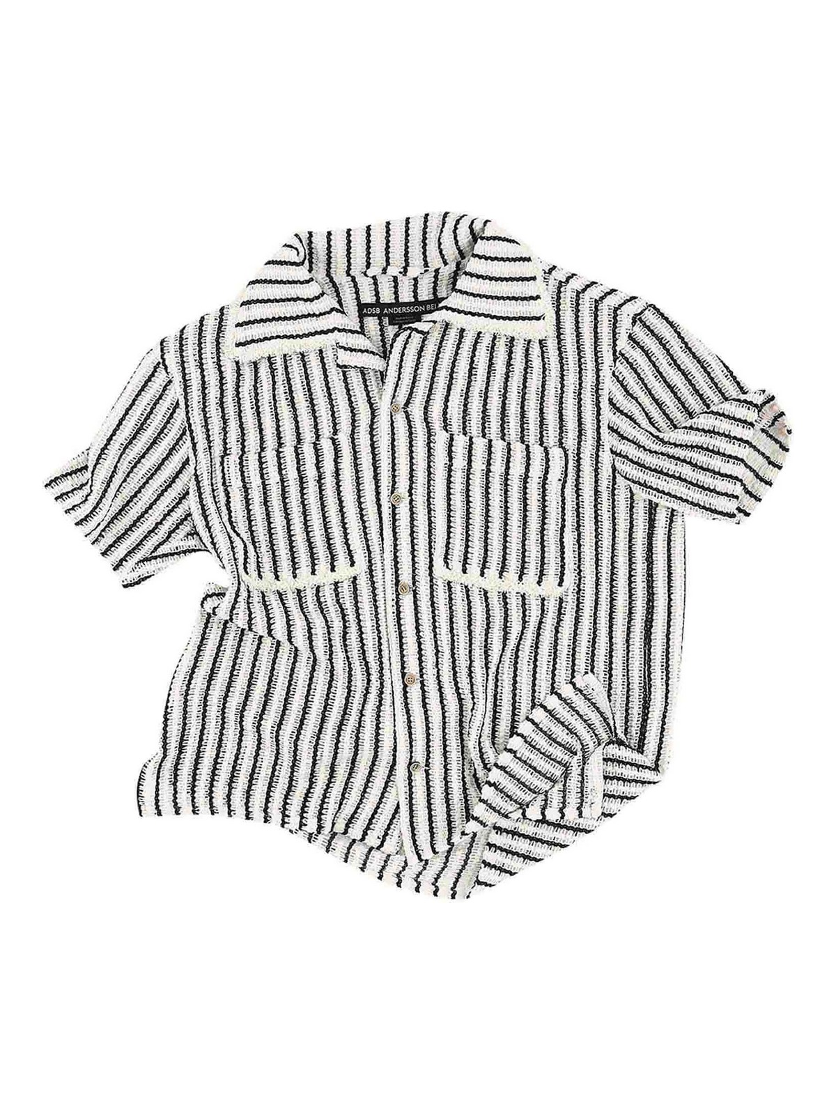 Ecru Striped Openwork Knit Bowling Shirt ATB1235MECR (Andersson Bell / シャツ・ブラウス ) | Andersson Bell (アンダーソン ベル)