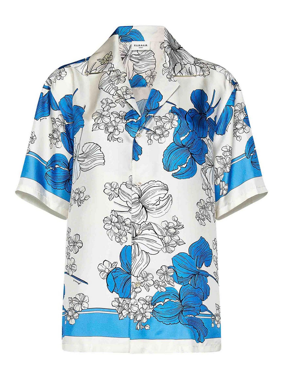 Blue Silk Satin Bowling Shirt D381192N846 (P.A.R.O.S.H. / シャツ・ブラウス ) | P.A.R.O.S.H. (パロッシュ)