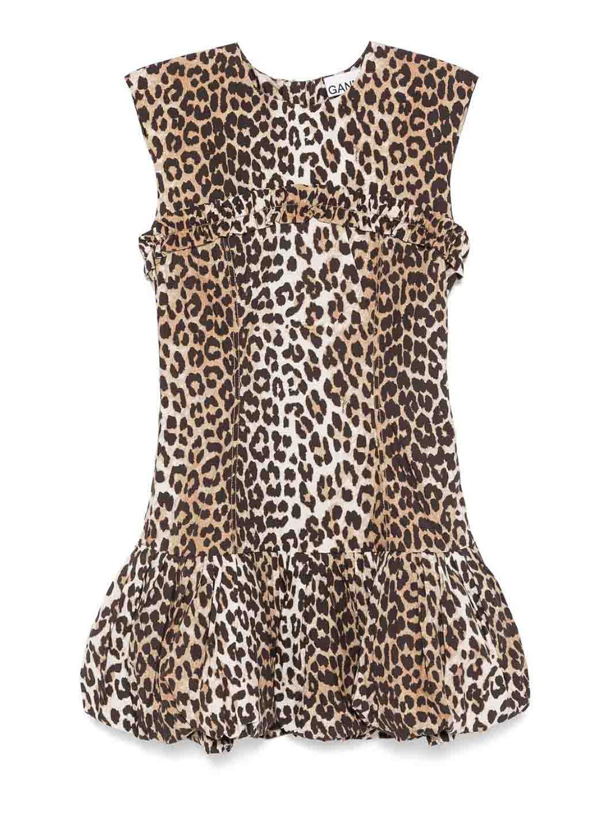 Leopard-Print Cotton Mini Dress W0652943 (GANNI / ワンピース・ドレス・オールインワン ) | GANNI (ガニー)