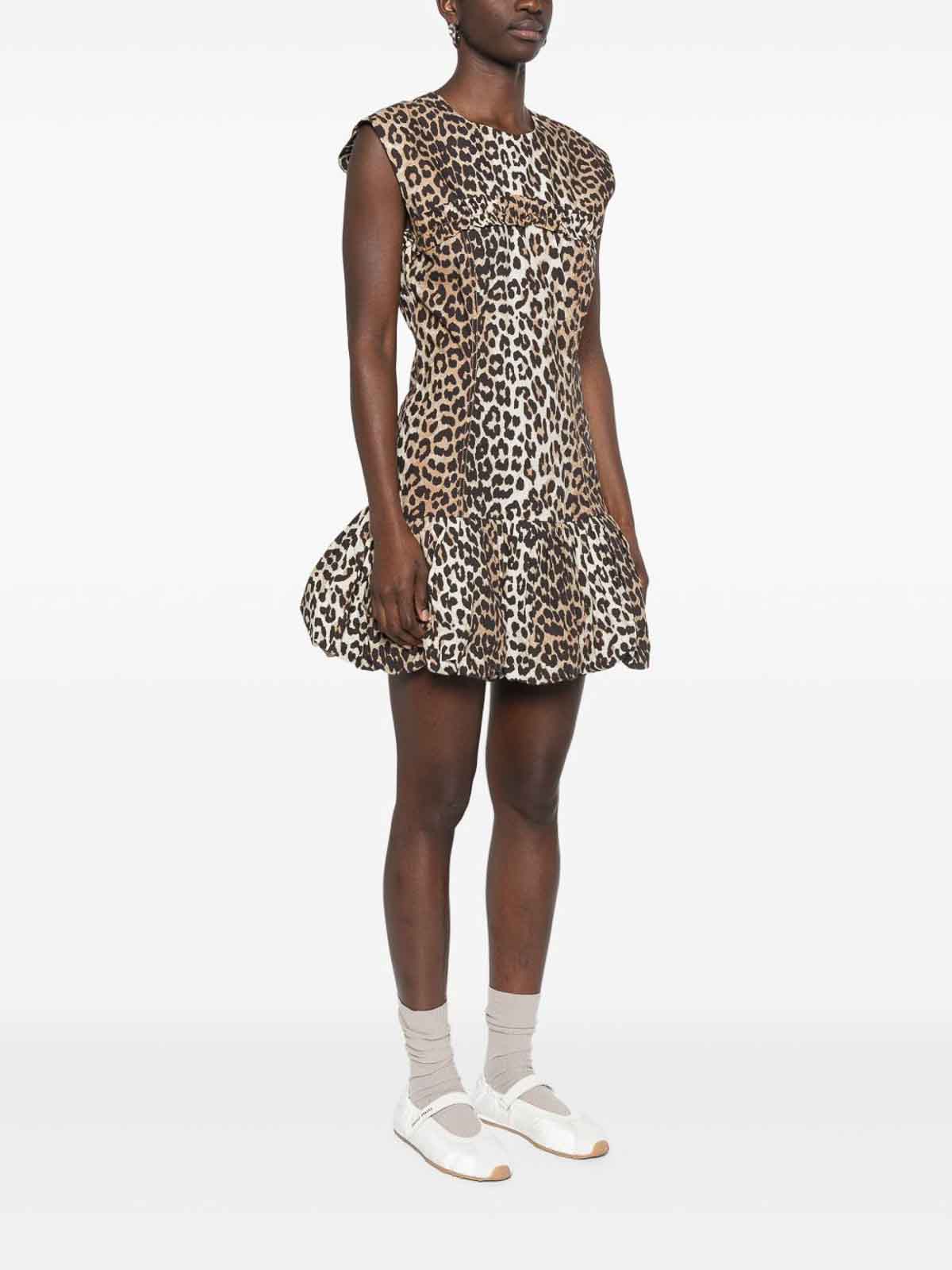 Leopard-Print Cotton Mini Dress W0652943 (GANNI / ワンピース・ドレス・オールインワン ) | GANNI (ガニー)(1)