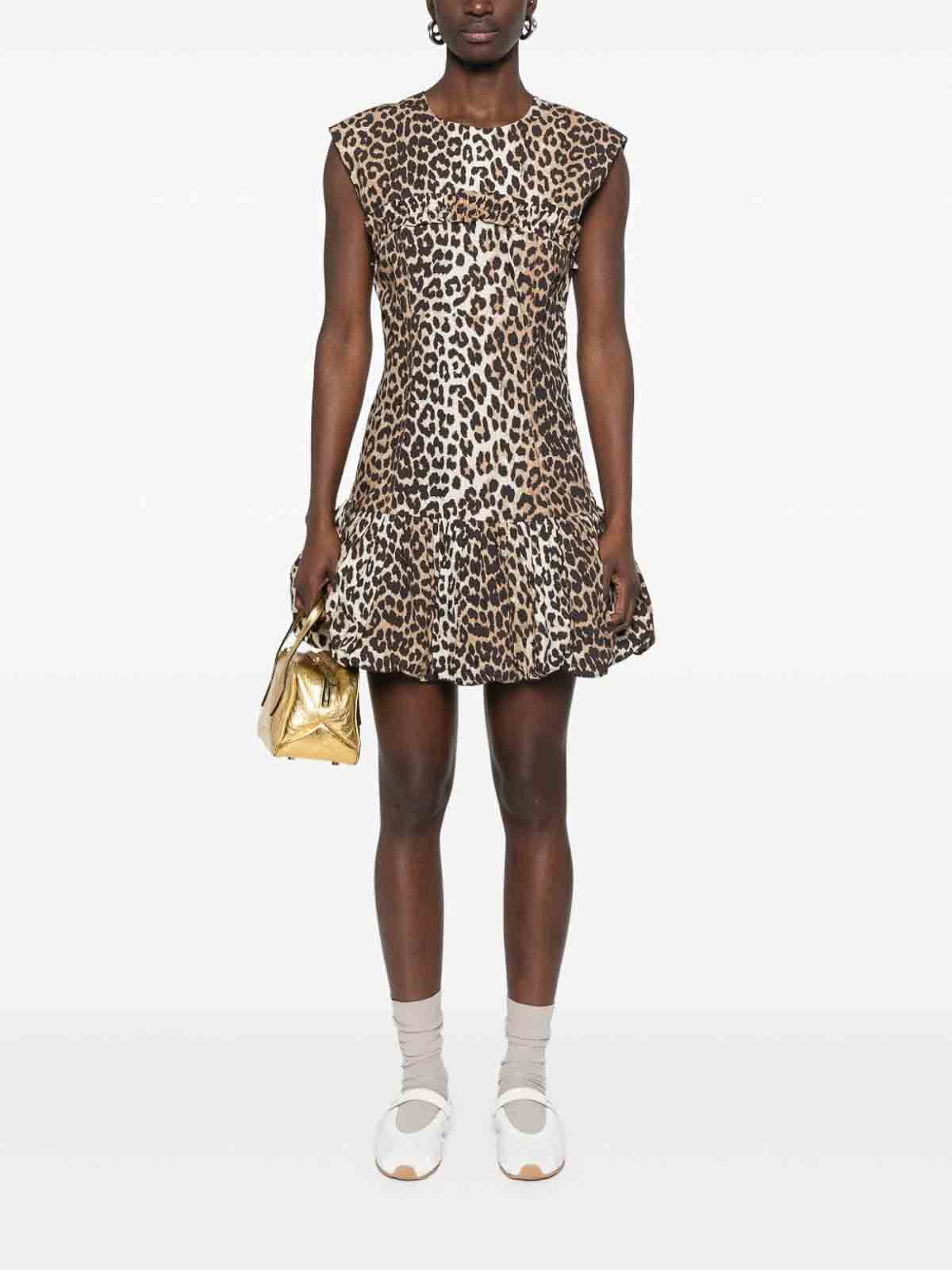 Leopard-Print Cotton Mini Dress W0652943 (GANNI / ワンピース・ドレス・オールインワン ) | GANNI (ガニー)(4)