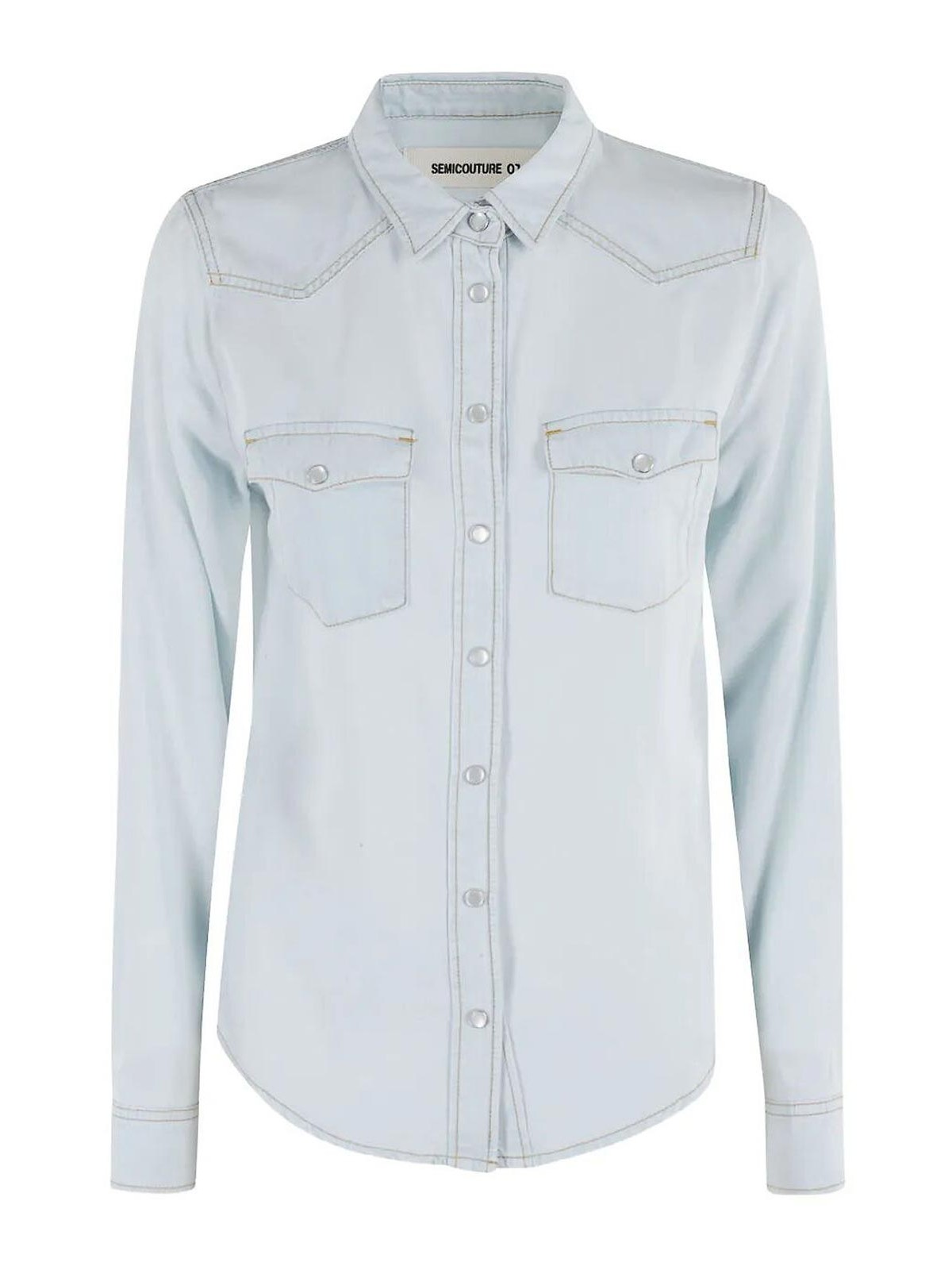 SEMICOUTURE S5SY30L880 関税送料込 Light Blue Shirt Short-Sleeves (SEMICOUTURE/シャツ・ブラウス