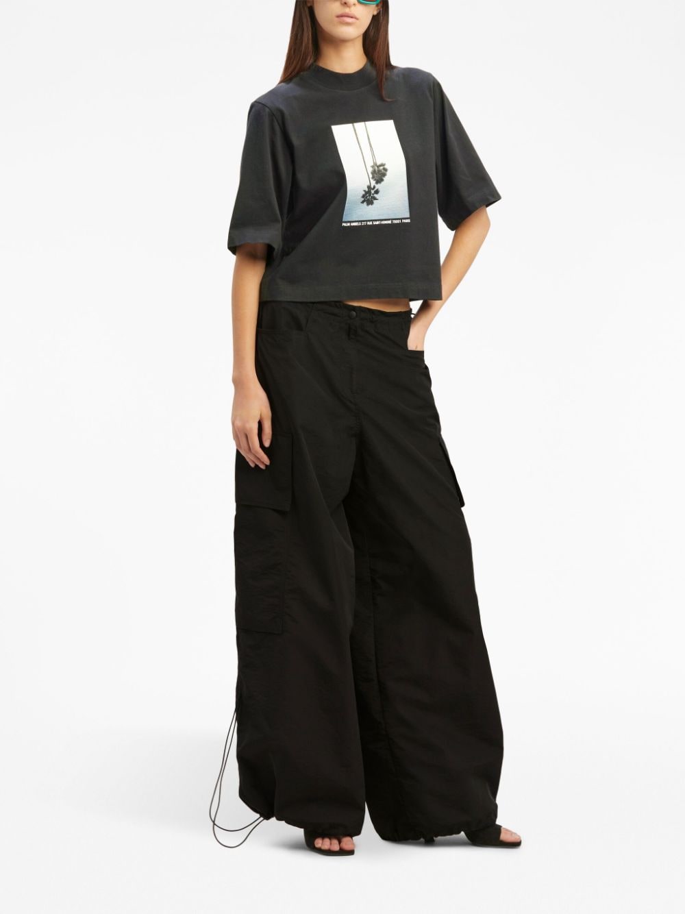 Tシャツ・カットソー PALM ANGELS Women Tops PWAA020E23JER001 1005 black SEASONAL LOGO CROPPED TEE BLACK - OFF WH in BLACK - OFF