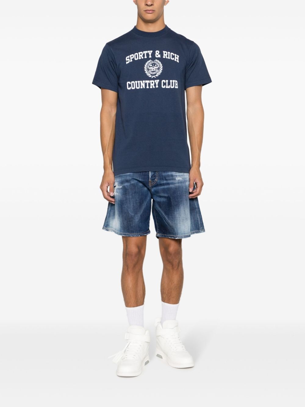 SPORTY & RICH T-shirts and Polos Blue TSAW2353NANAVY31 (Sporty & Rich / Tシャツ・カットソー ) | Sporty & Rich (スポーティアンドリッチ)(1)