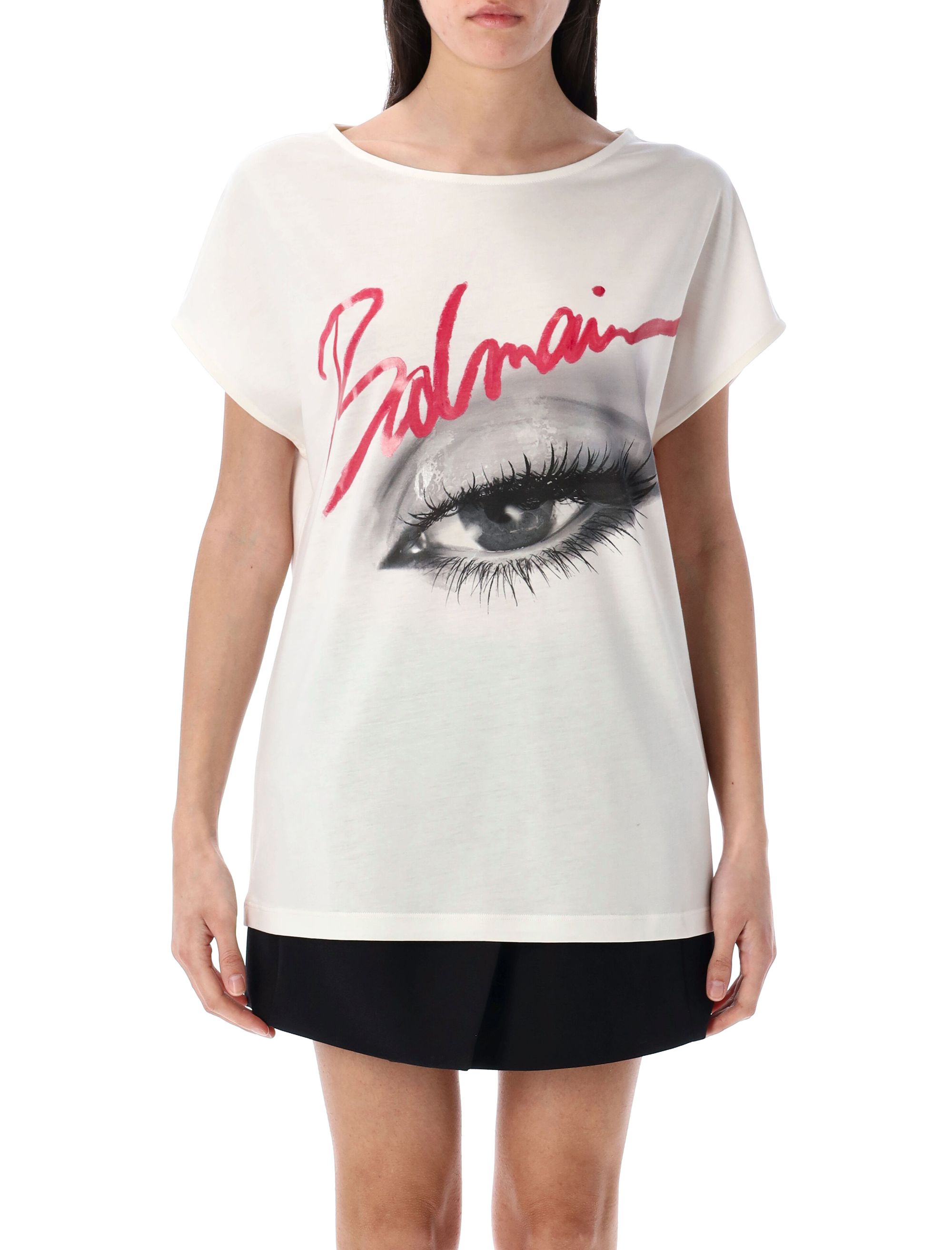 Tシャツ・カットソー BALMAIN EF0EF135GE91 Shirts T-shirts And Polos White T-shirt with Balmain Lipstick print white white - Women