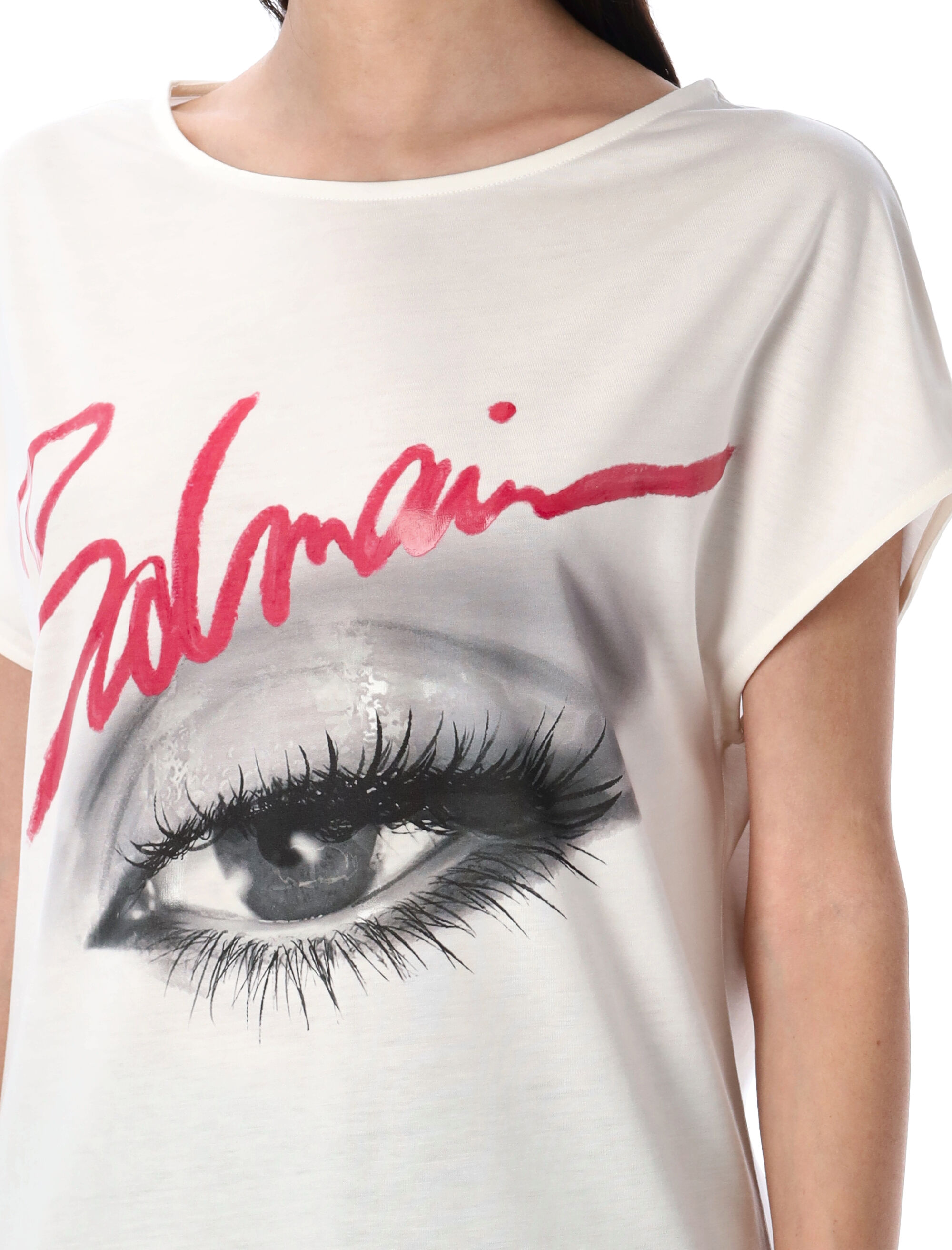 Tシャツ・カットソー BALMAIN EF0EF135GE91 Shirts T-shirts And Polos White T-shirt with Balmain Lipstick print white white - Women