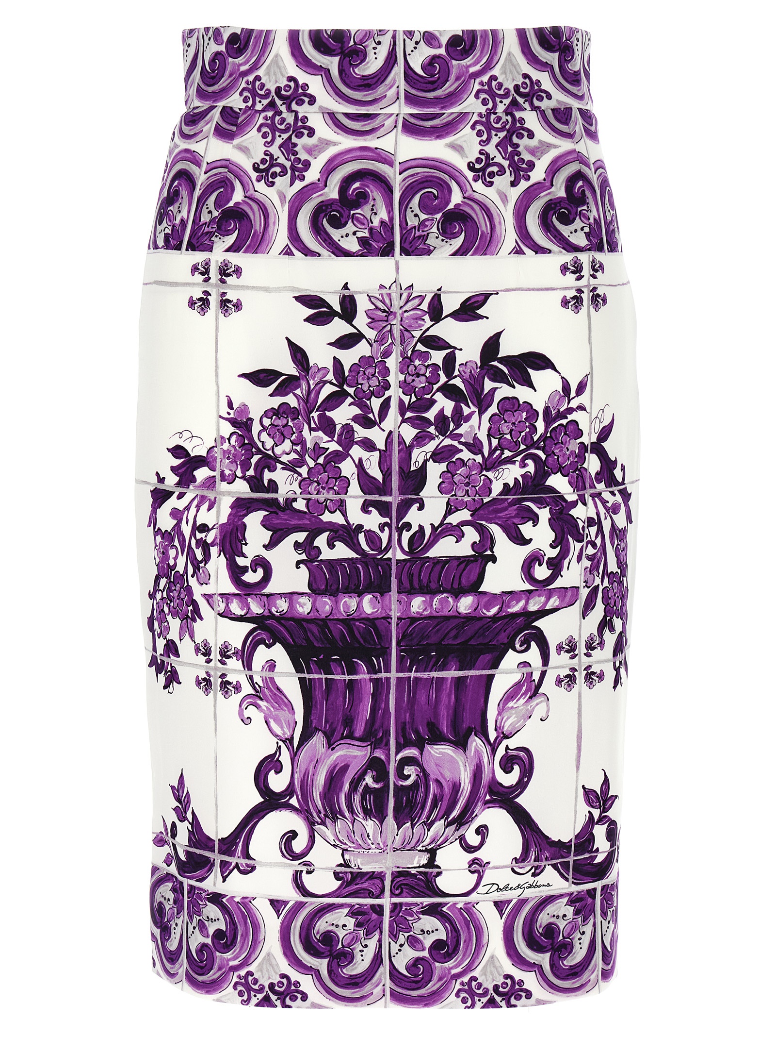 スカート Dolce & Gabbana Maiolica Silk Pencil Skirt Majolica silk-blend pencil skirt in purple - Dolce Gabbana