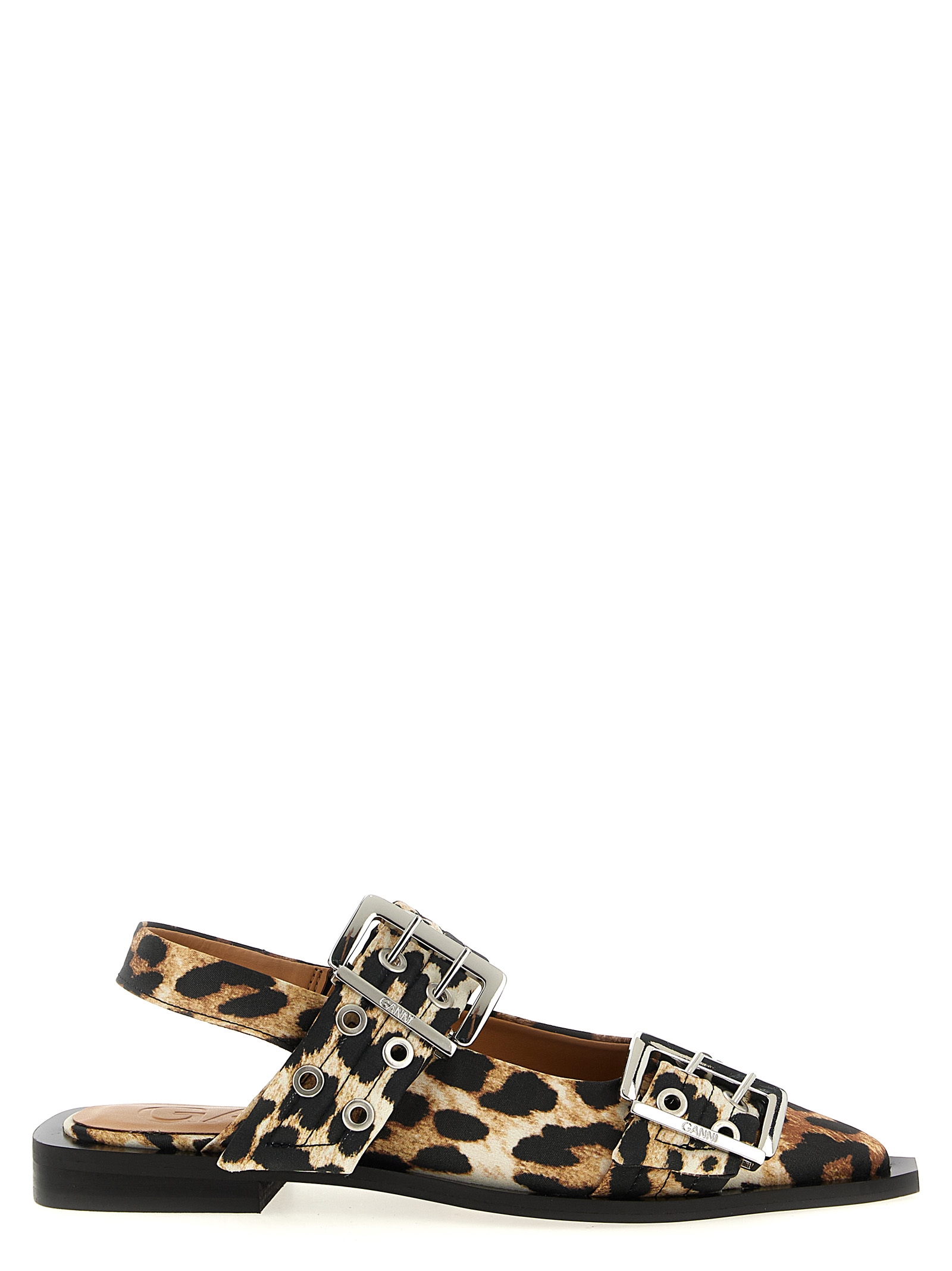 'Leopard Satin Feminine Buckle' slingback S2947943 (GANNI / フラットシューズ ) | GANNI (ガニー)