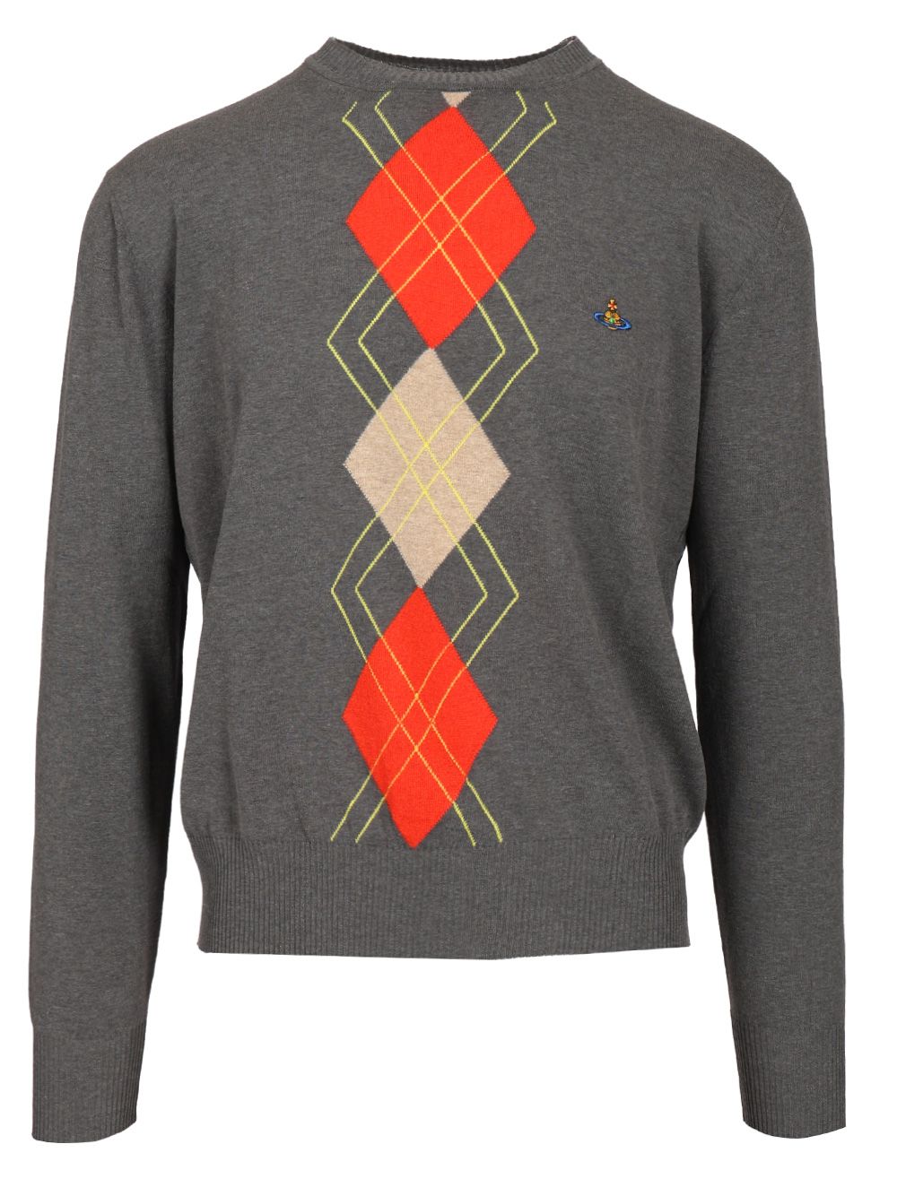 Grey crew neck sweater with diamond pattern 2701002DY003DP410 (Vivienne Westwood / ニット・セーター・カーディガン ) | Vivienne Westwood (ヴィヴィアン・ウェストウッド)