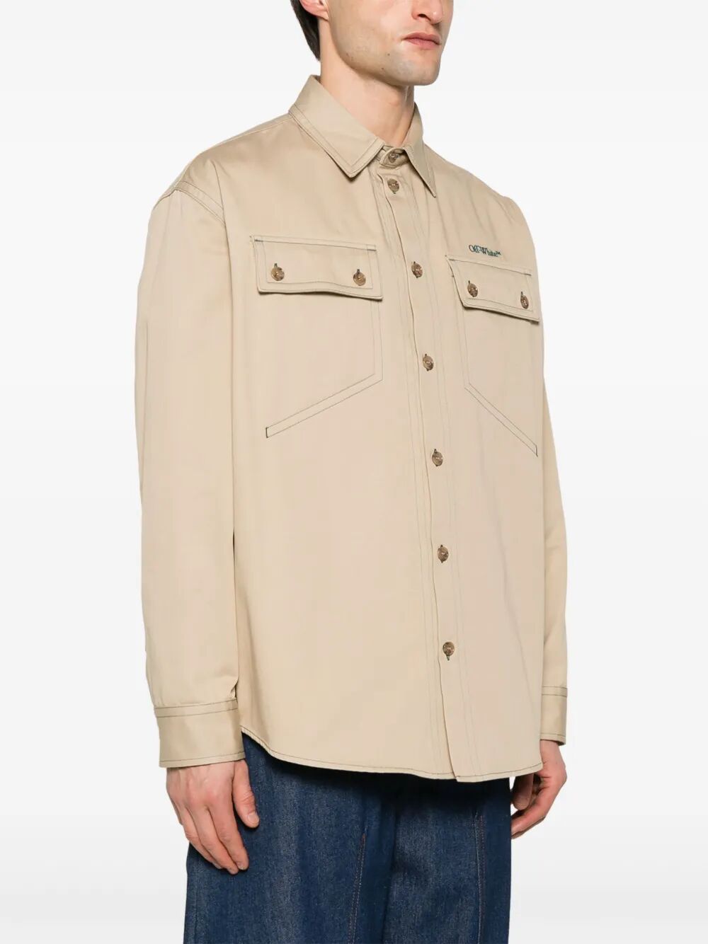 STITCH COTGAB COTTON MILITARY OVERSHIRT OMES017S25FAB0016157 (Off-White / シャツ・ブラウス ) | Off-White (オフホワイト)(3)