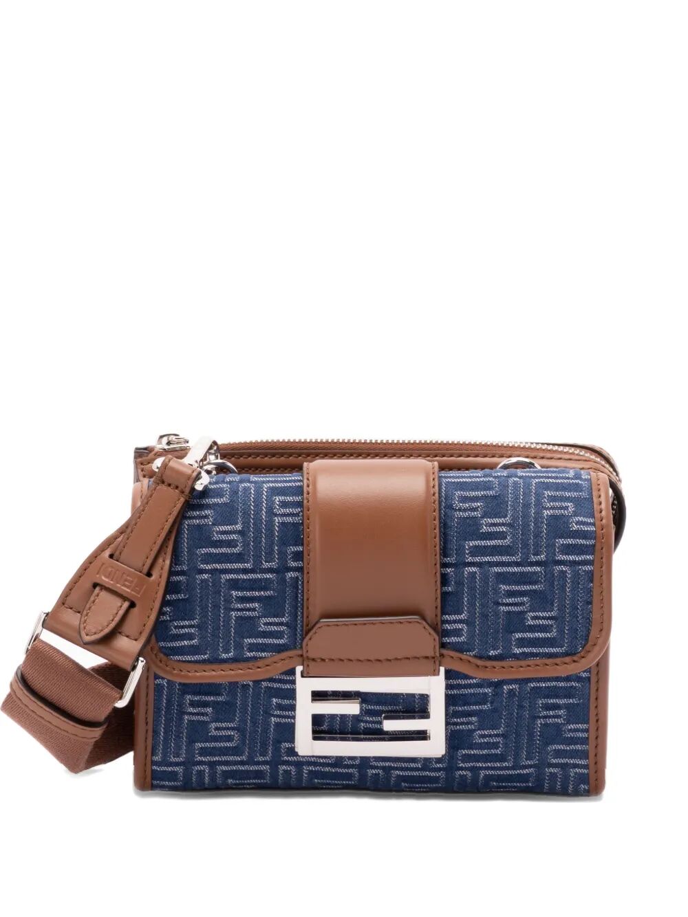 DENIM-EFFECT FF JACQUARD AND LEATHER DOUBLE BAGUETTE BAG 7VA649AUGOF1SCG (FENDI / ハンドバッグ・ショルダーバッグ ) | FENDI (フェンディ)
