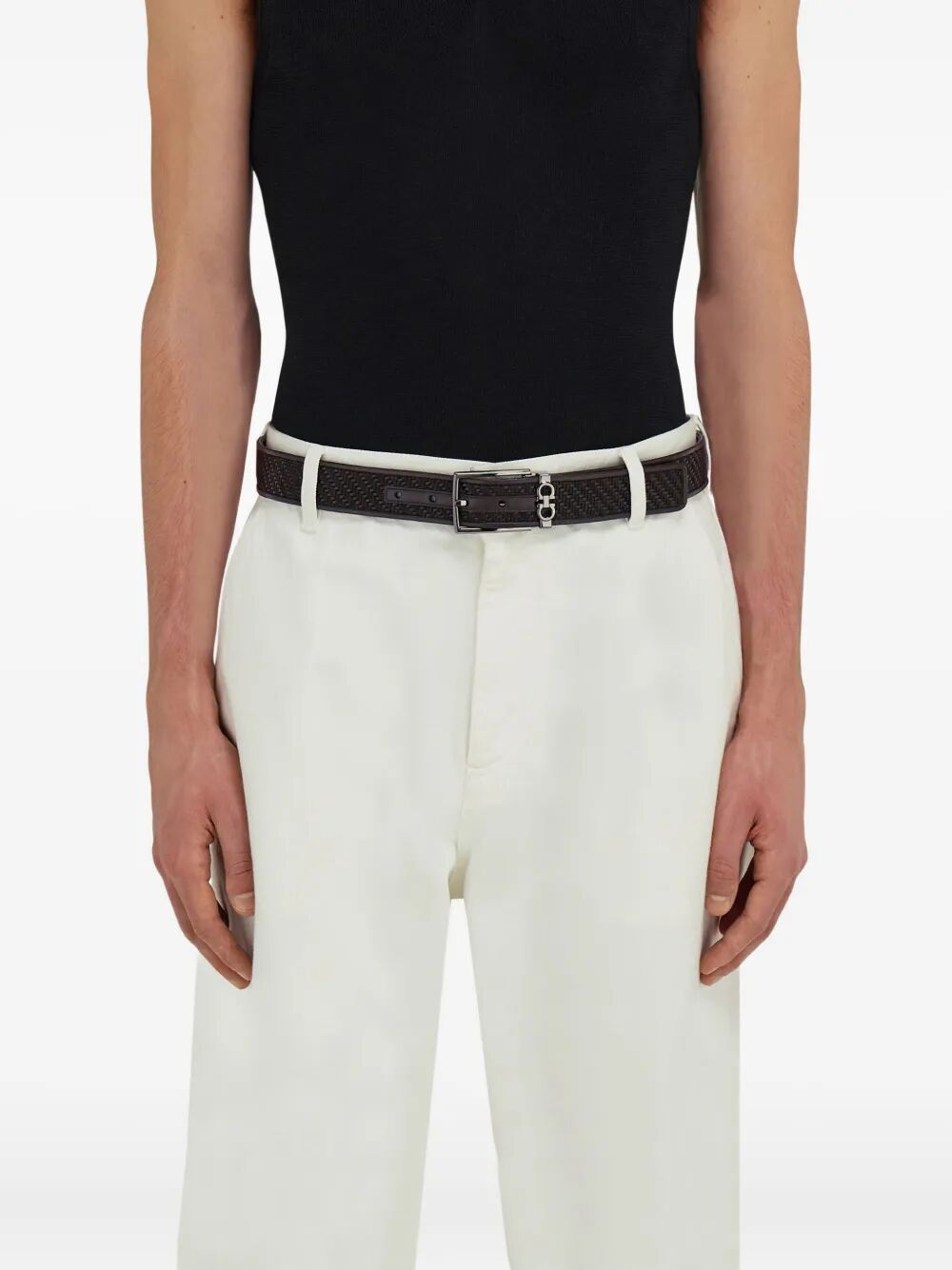 BASKETWEAVE EFFECT LEATHER BELT WITH SQUARE BUCKLE 6705750786458TMORONERO (FERRAGAMO / ベルト・サスペンダー ) | FERRAGAMO (フェラガモ)(1)