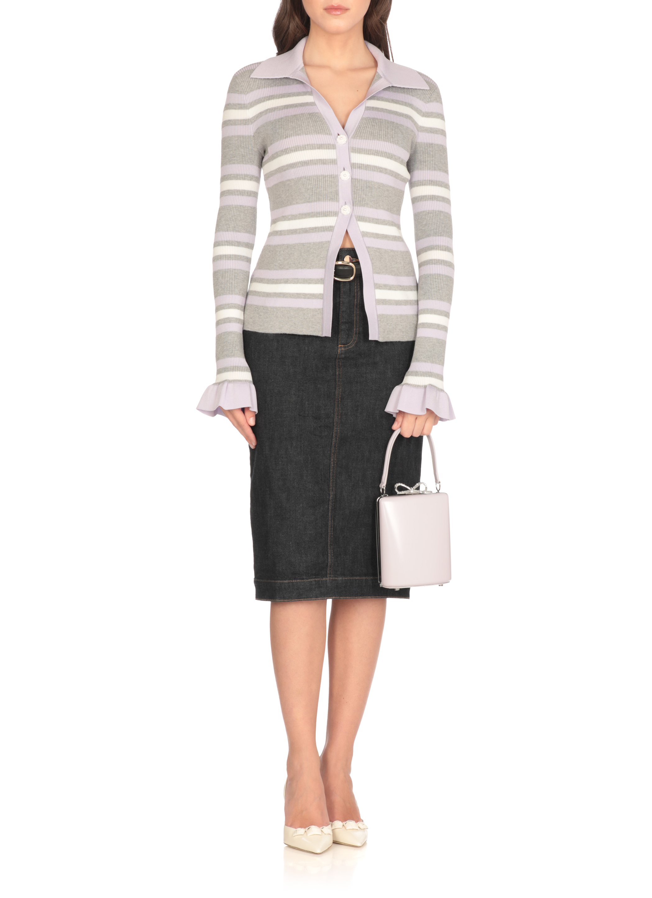 SELF PORTRAIT Shirts Grey PF25047TAGRSTRIPERIBGREY (self-portrait / シャツ・ブラウス ) | self-portrait (セルフ・ポートレイト)(4)