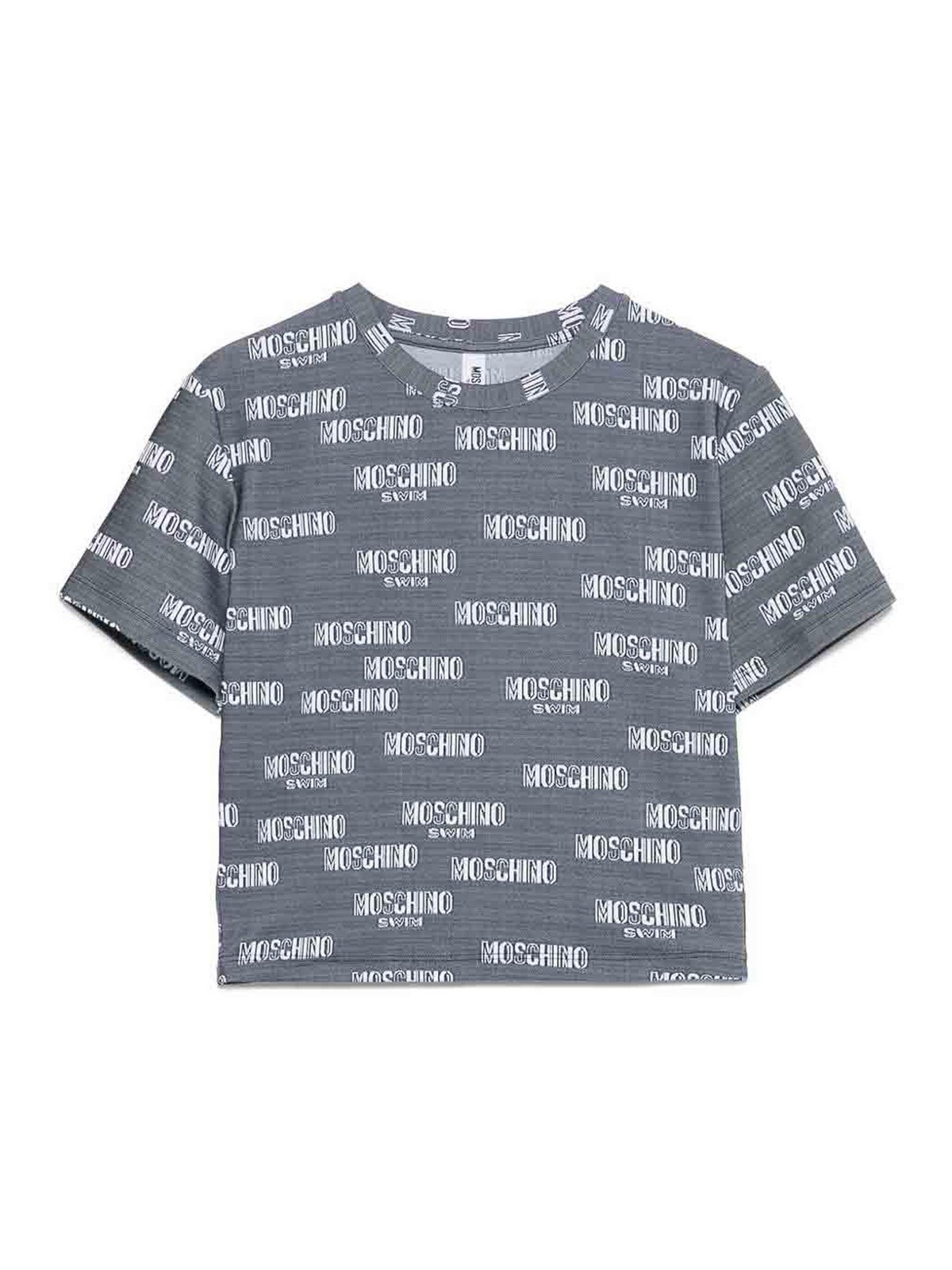 Stretch Crop T-Shirt In Grey With Logo 070394241555 (MOSCHINO / Tシャツ・カットソー ) | MOSCHINO (モスキーノ)