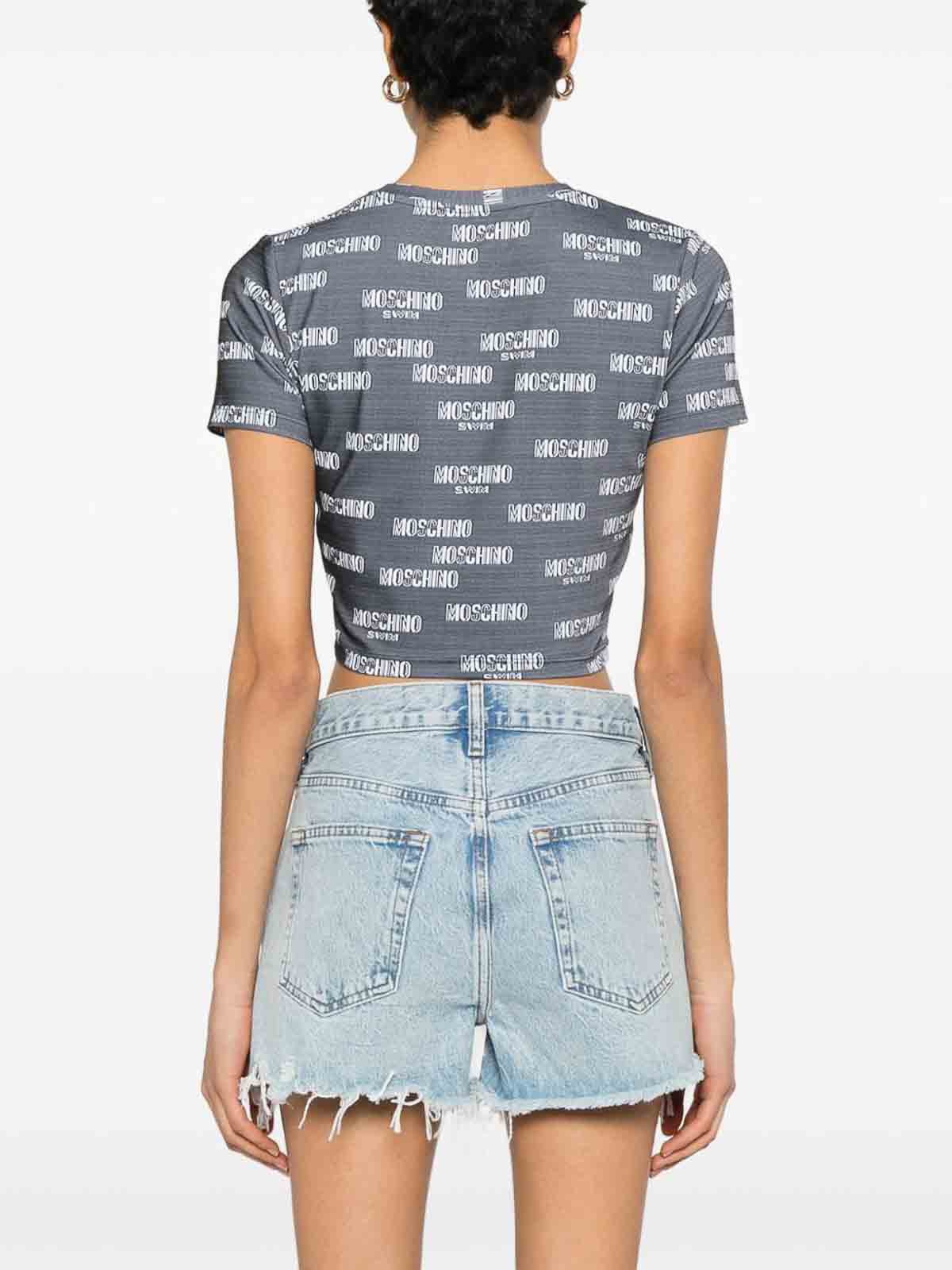 Stretch Crop T-Shirt In Grey With Logo 070394241555 (MOSCHINO / Tシャツ・カットソー ) | MOSCHINO (モスキーノ)(1)