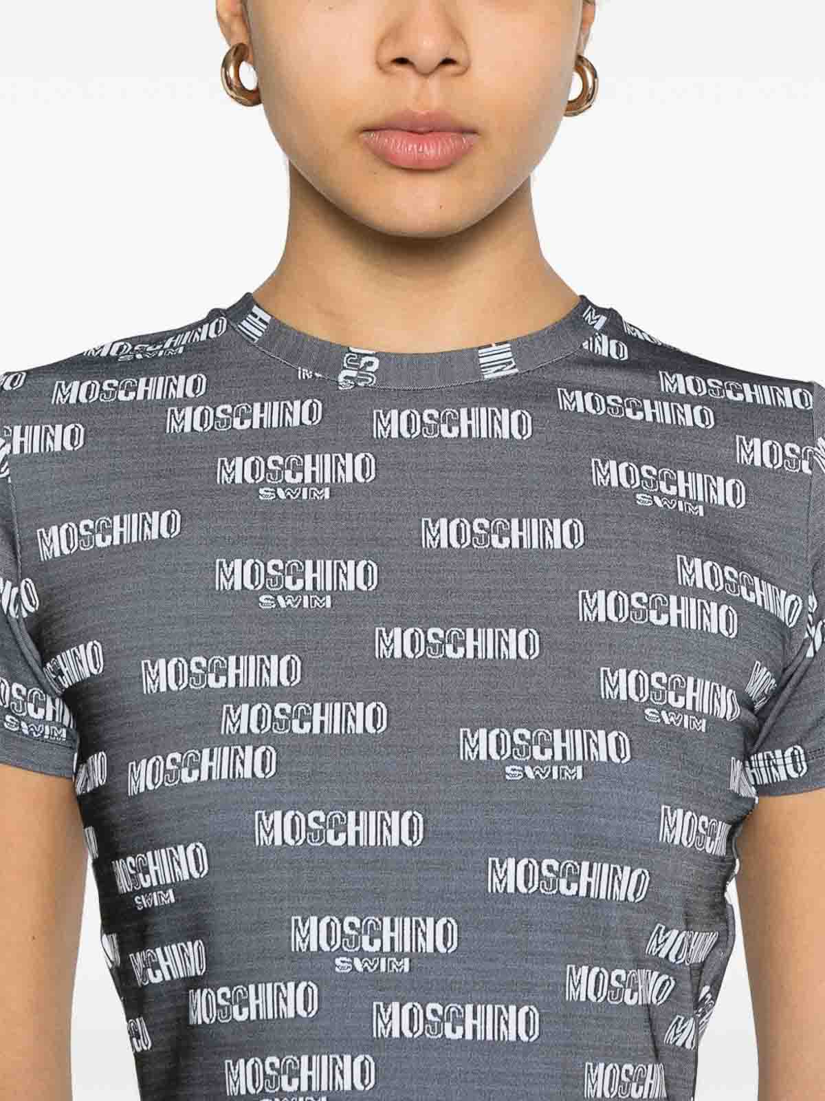 Stretch Crop T-Shirt In Grey With Logo 070394241555 (MOSCHINO / Tシャツ・カットソー ) | MOSCHINO (モスキーノ)(2)