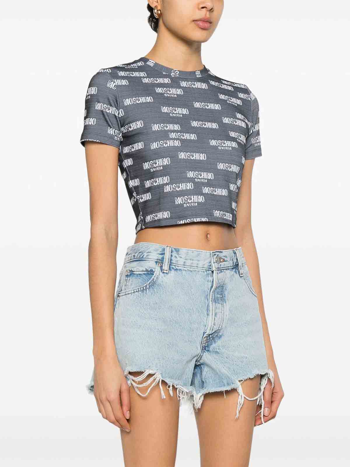 Stretch Crop T-Shirt In Grey With Logo 070394241555 (MOSCHINO / Tシャツ・カットソー ) | MOSCHINO (モスキーノ)(3)