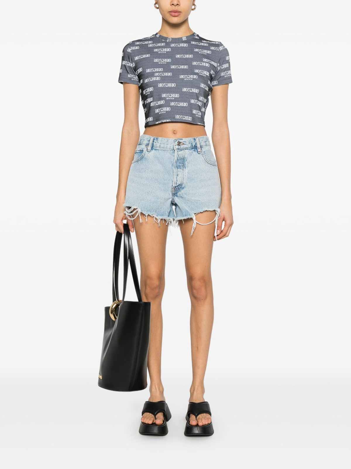Stretch Crop T-Shirt In Grey With Logo 070394241555 (MOSCHINO / Tシャツ・カットソー ) | MOSCHINO (モスキーノ)(4)