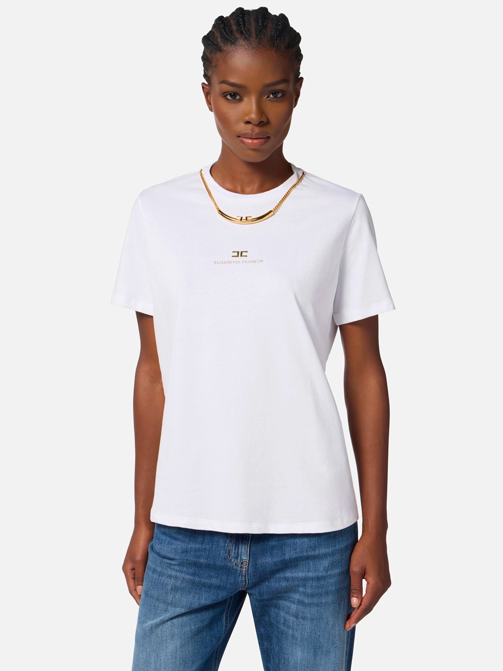 COTTON JERSEY T-SHIRT WITH NECKLACE MA02856E2270 (Elisabetta Franchi / Tシャツ・カットソー ) | Elisabetta Franchi (エリザベッタ フランキ)(1)